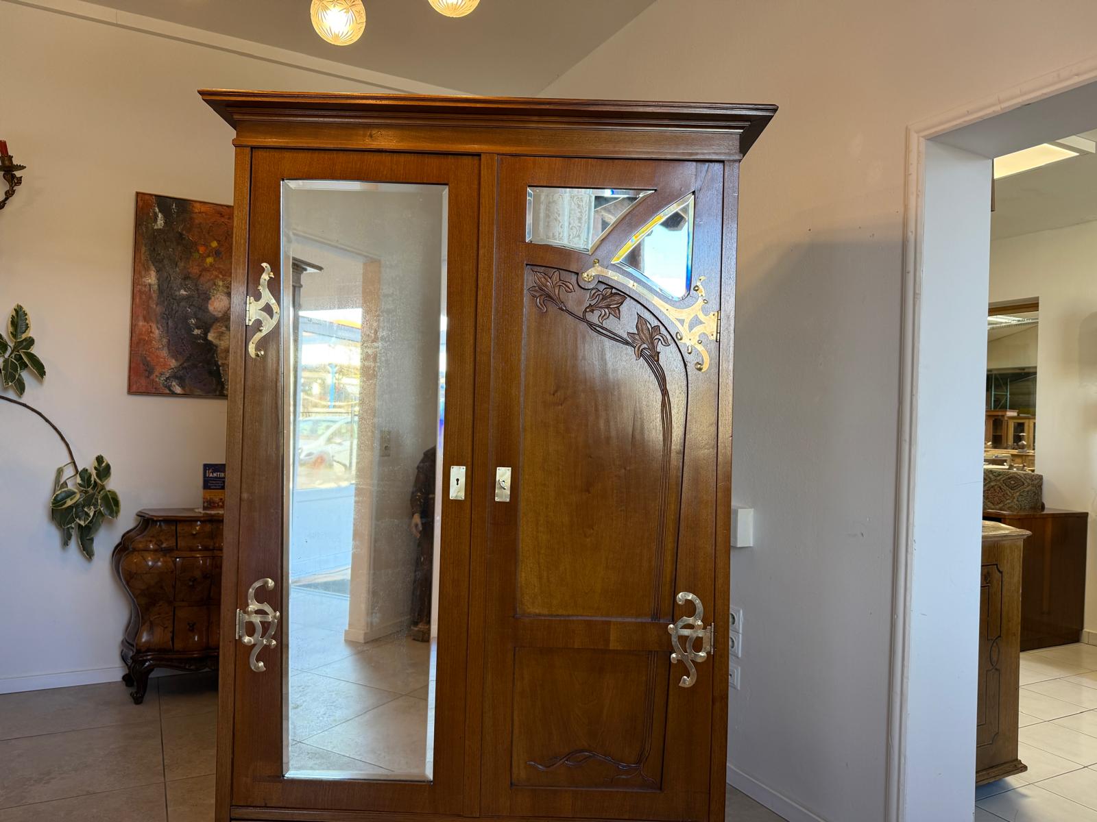 Jugendstil Spiegelschrank Kleiderschrank Bücherschrank Restauriert D1191