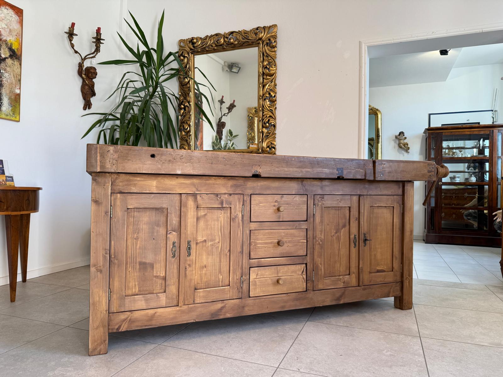 Urige Hobelbank Werkbank Pult Tresen Ladenschrank G2184