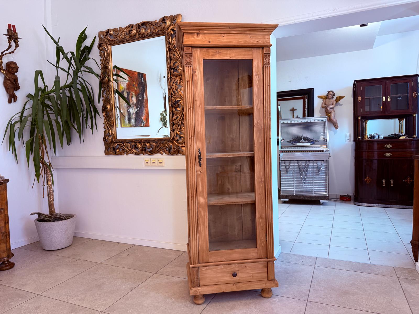 Antike Bauernvitrine Vitrine Naturholz Bücherschrank Alte Bauernmöbel D2702