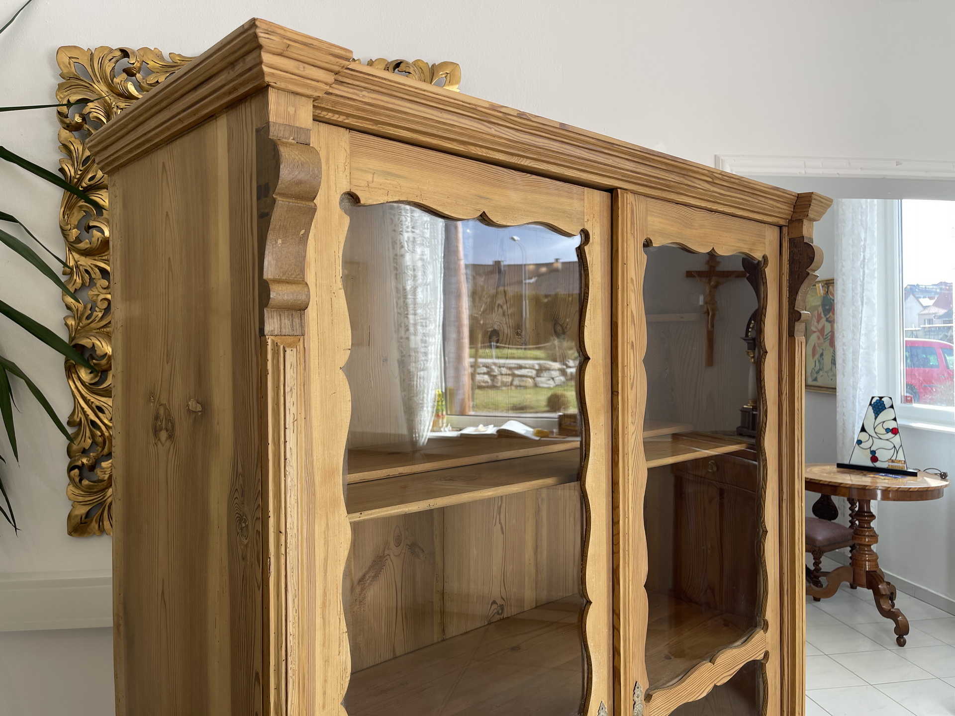 Bauernschrank_133gRANzaFhCKXA5 Biedermeier Vitrine Naturholz Bücherschrank Bauernschrank A4249