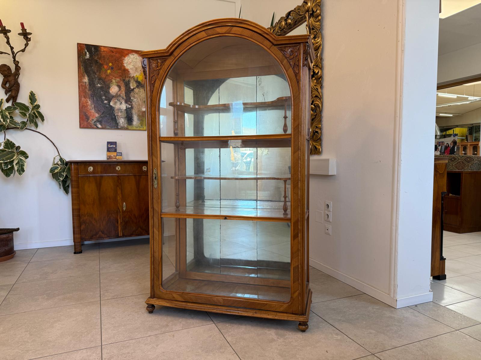Spätbiedermeier Vitrine Bücherschrank Nussholz Original D2326