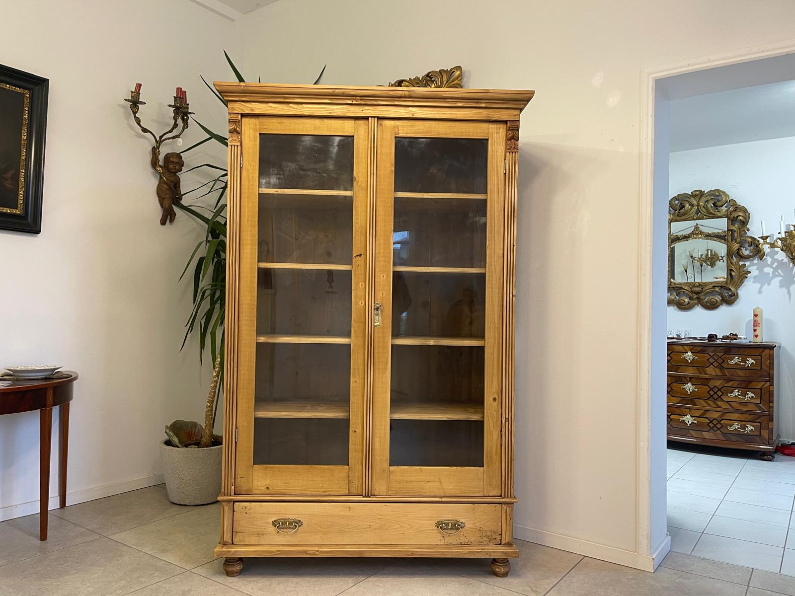 Bäuerliche Vitrine Bauernvitrine Bauernschrank Naturholz Bücherschrank Bauernmöbel A5132