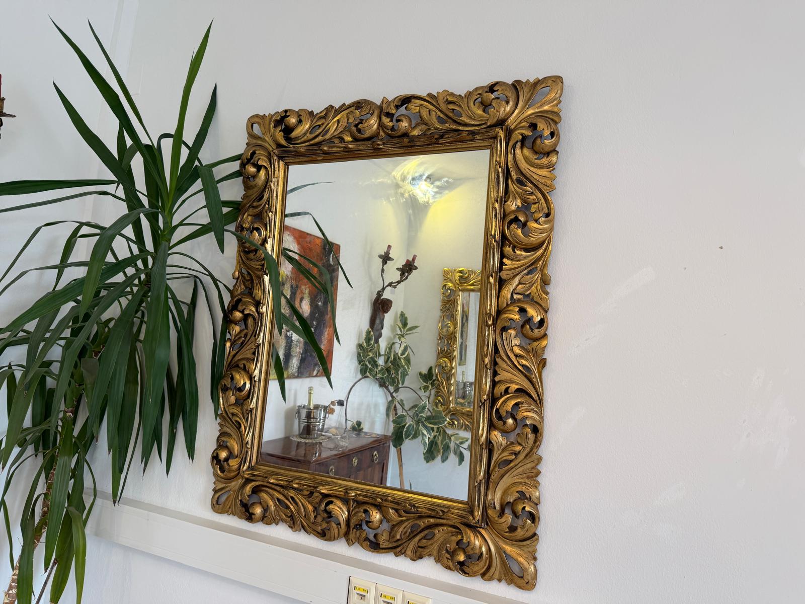 Florentiner Spiegel Akanthusblattschnitzkunst Holzschnitzkunst Antiquität G2104