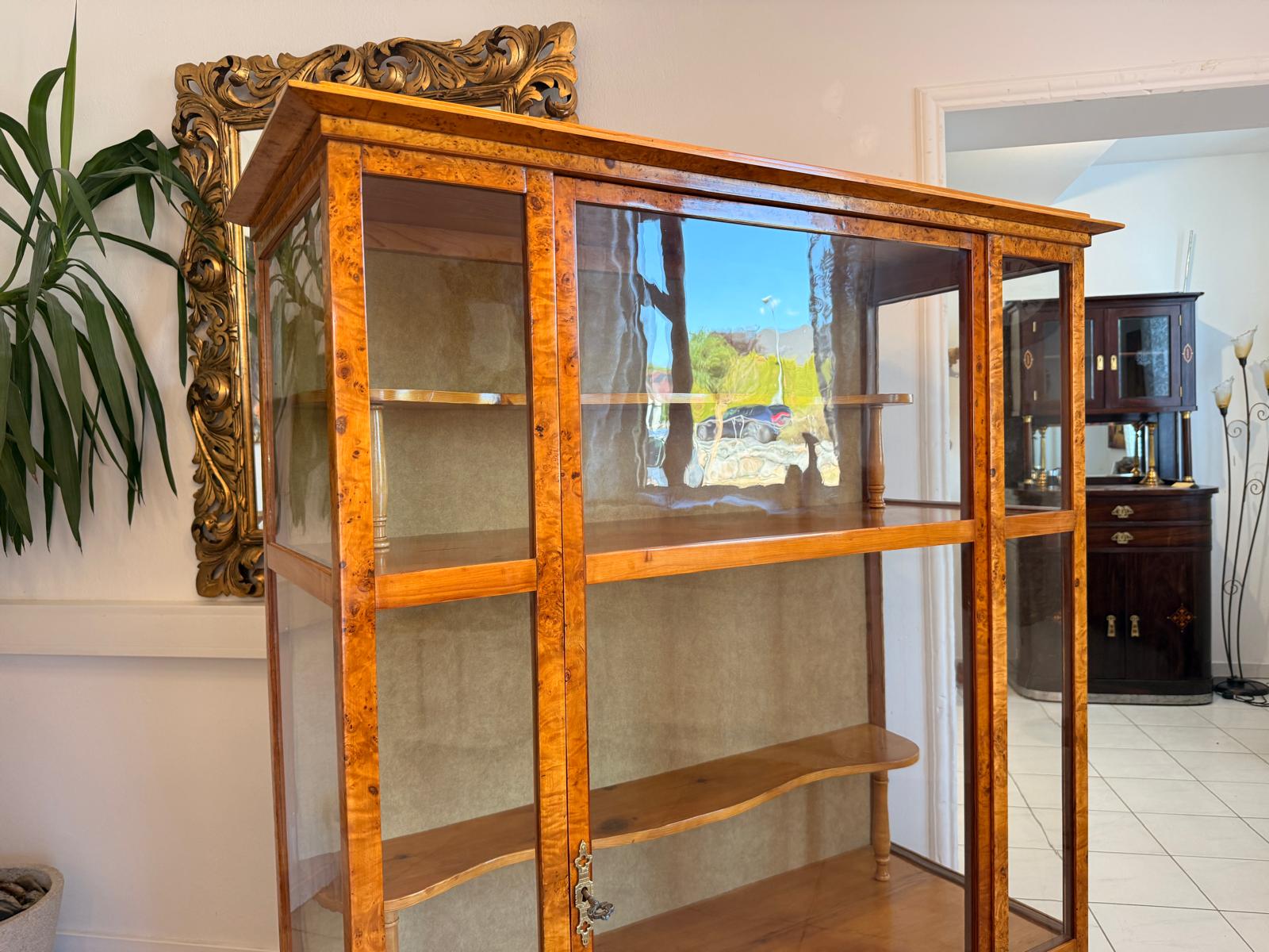 Restaurierte Biedermeier Vitrinenschrank Glasschrank Pappelholz Antiquität D2768
