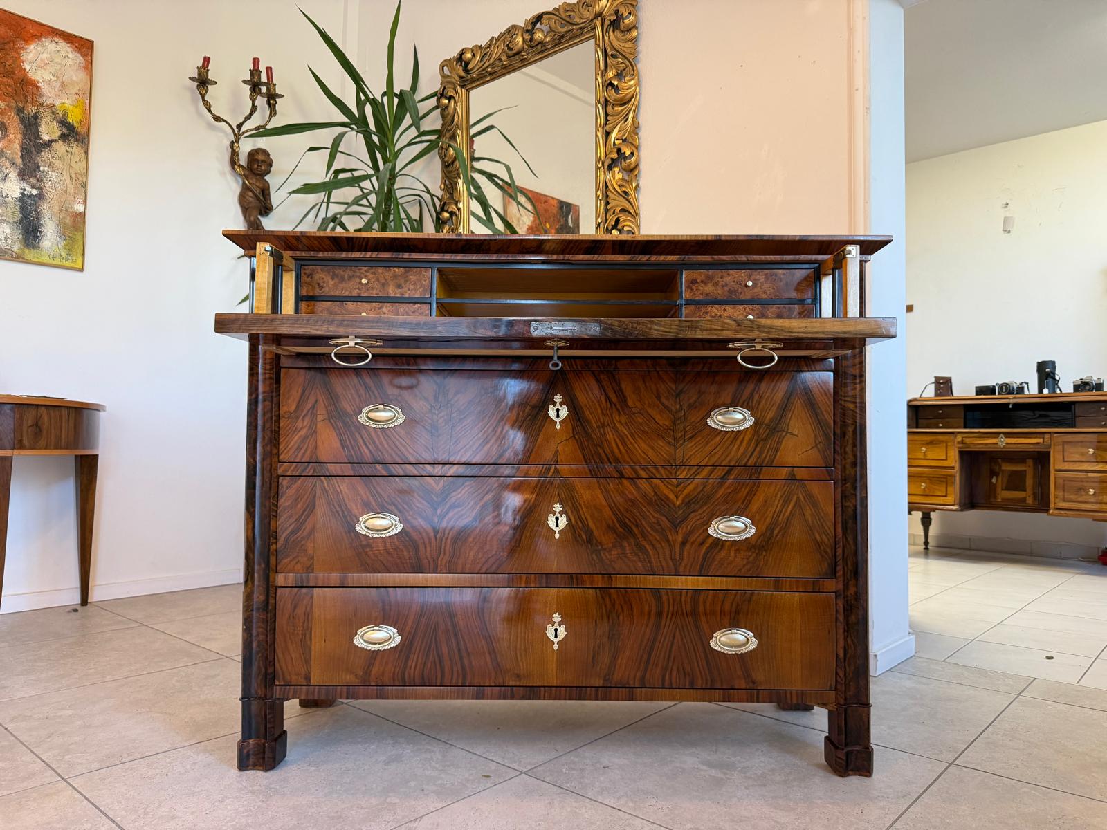 SALE Restaurierte Biedermeier Schreibkommode Nussholz Antiquität Antikmöbel G2159