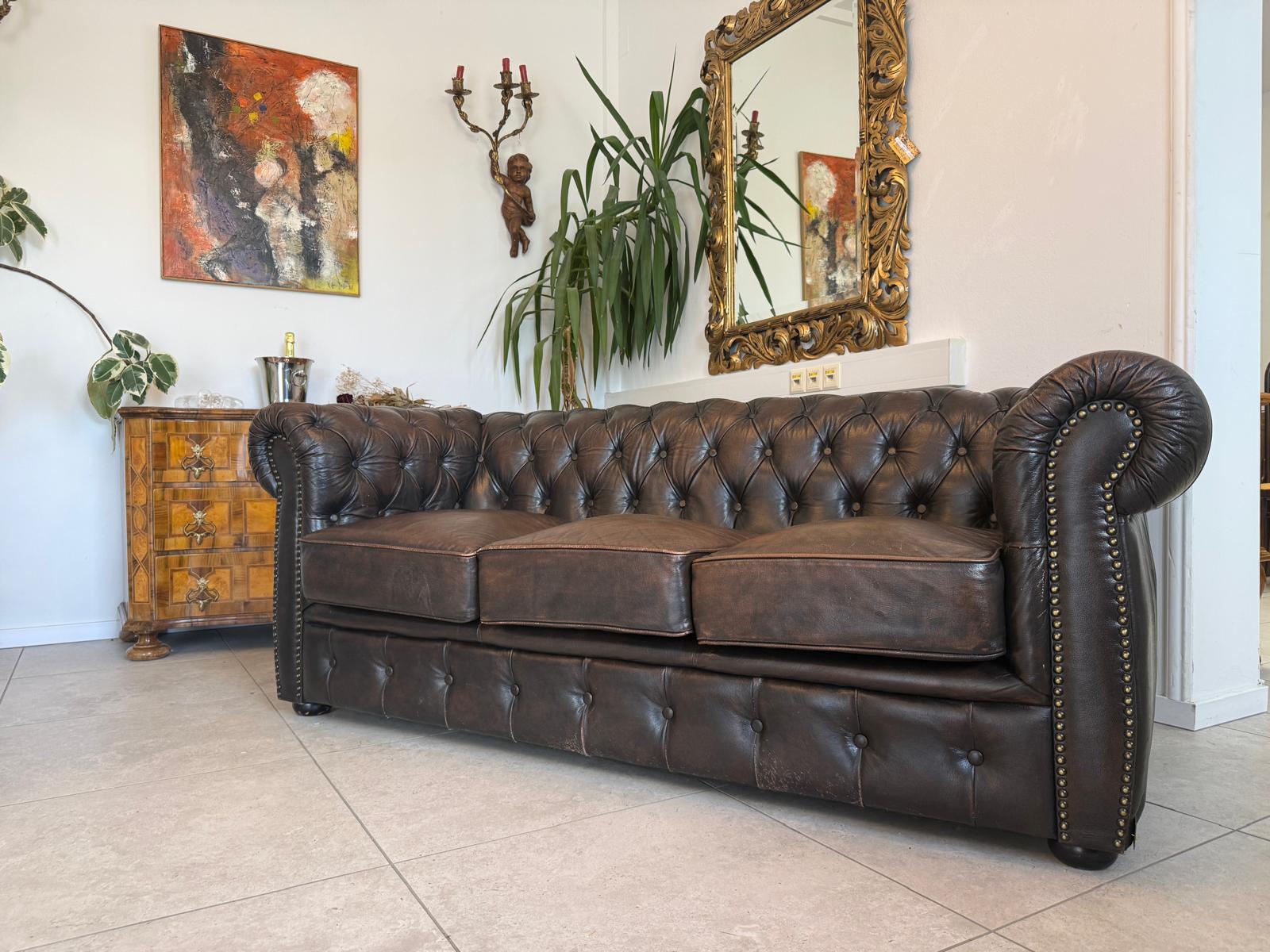 Chesterfield 3er Clubsofa Couch Zigarrenbraun D2756