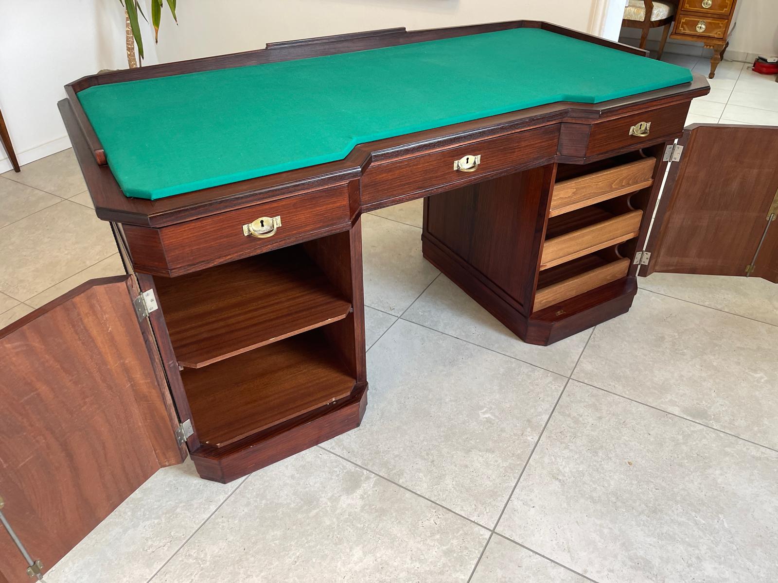 SALE Art Deco Schreibtisch Sekretär - Mahagoni, elegant, antik, 3 Schubladen, Chrombeschläge - Originalstück G1172