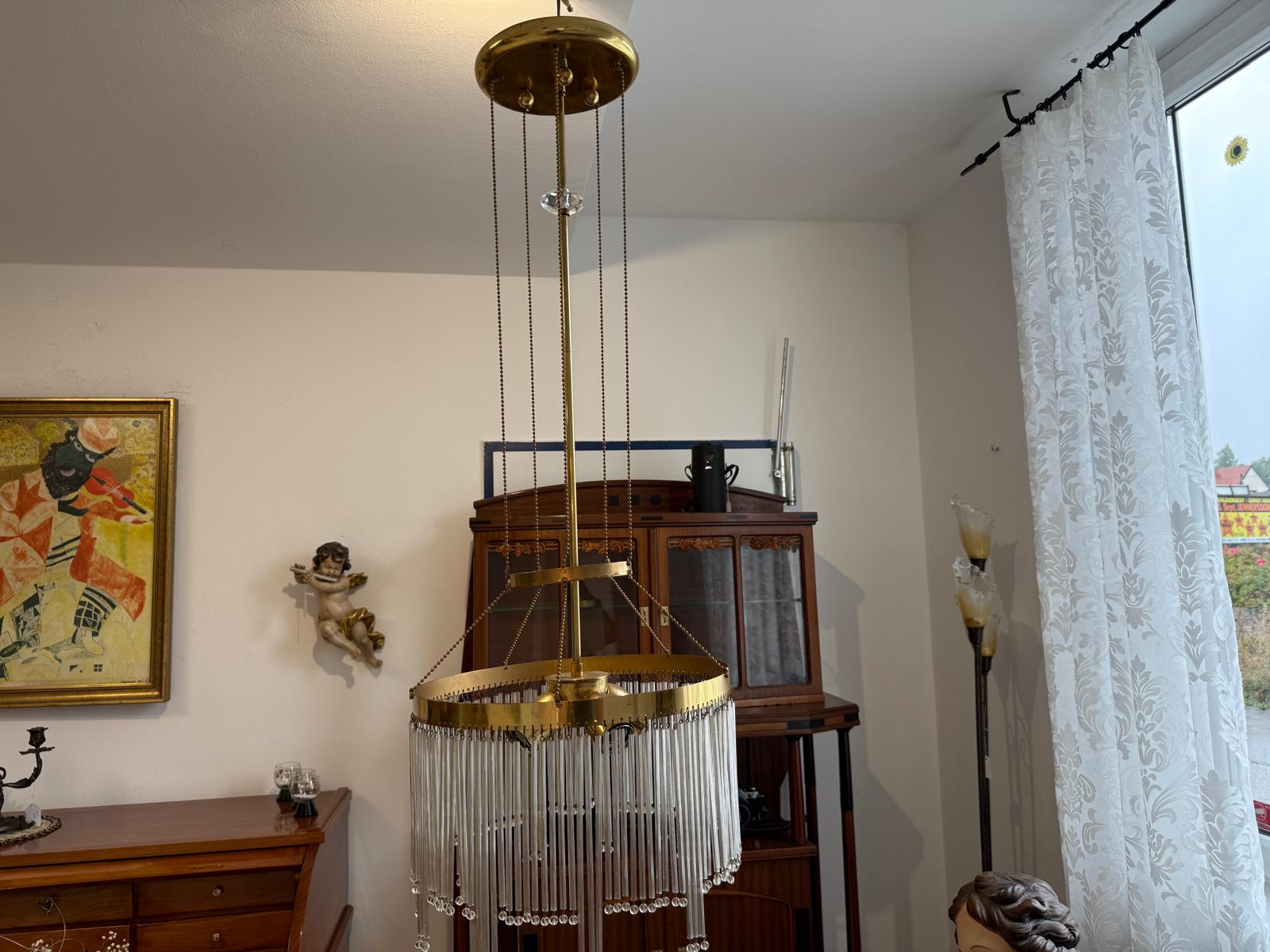 Jugendstil Luster Lampe Kronleuchter Messing Leuchte Antik G2024