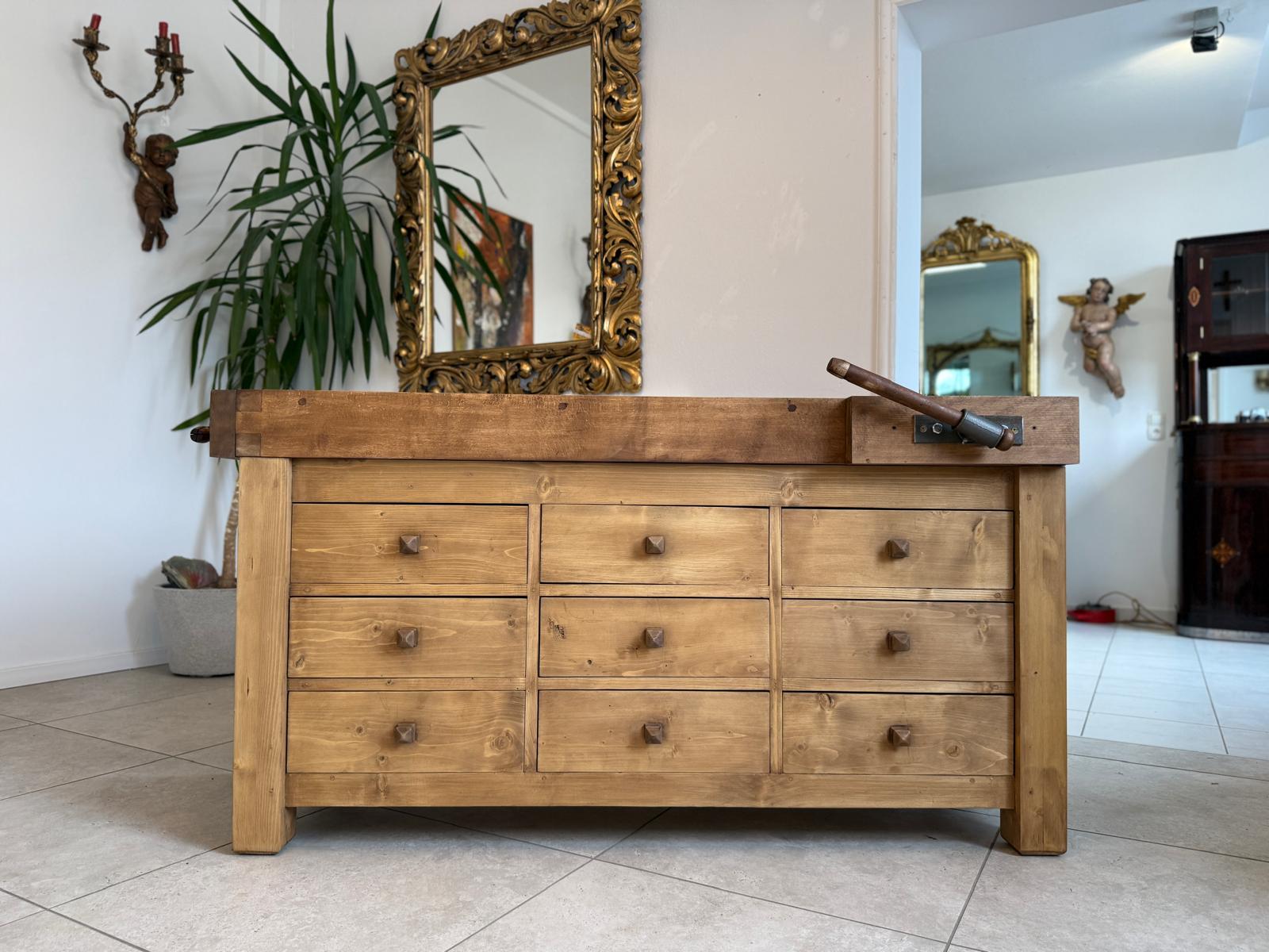 Hobelbank,Werkbank Ladentisch Antik Massivholz D2275