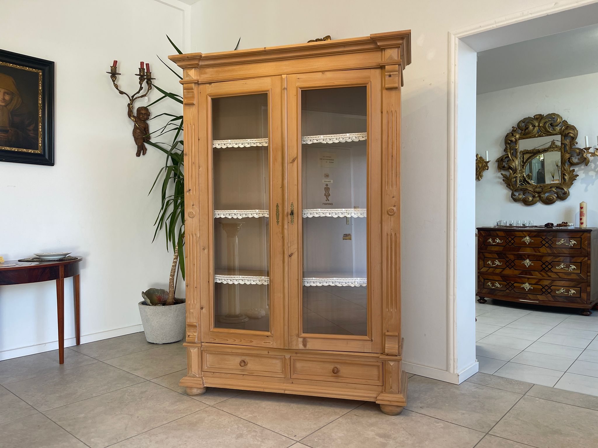 Bäuerliche Vitrine Naturholz Bücherschrank A5137