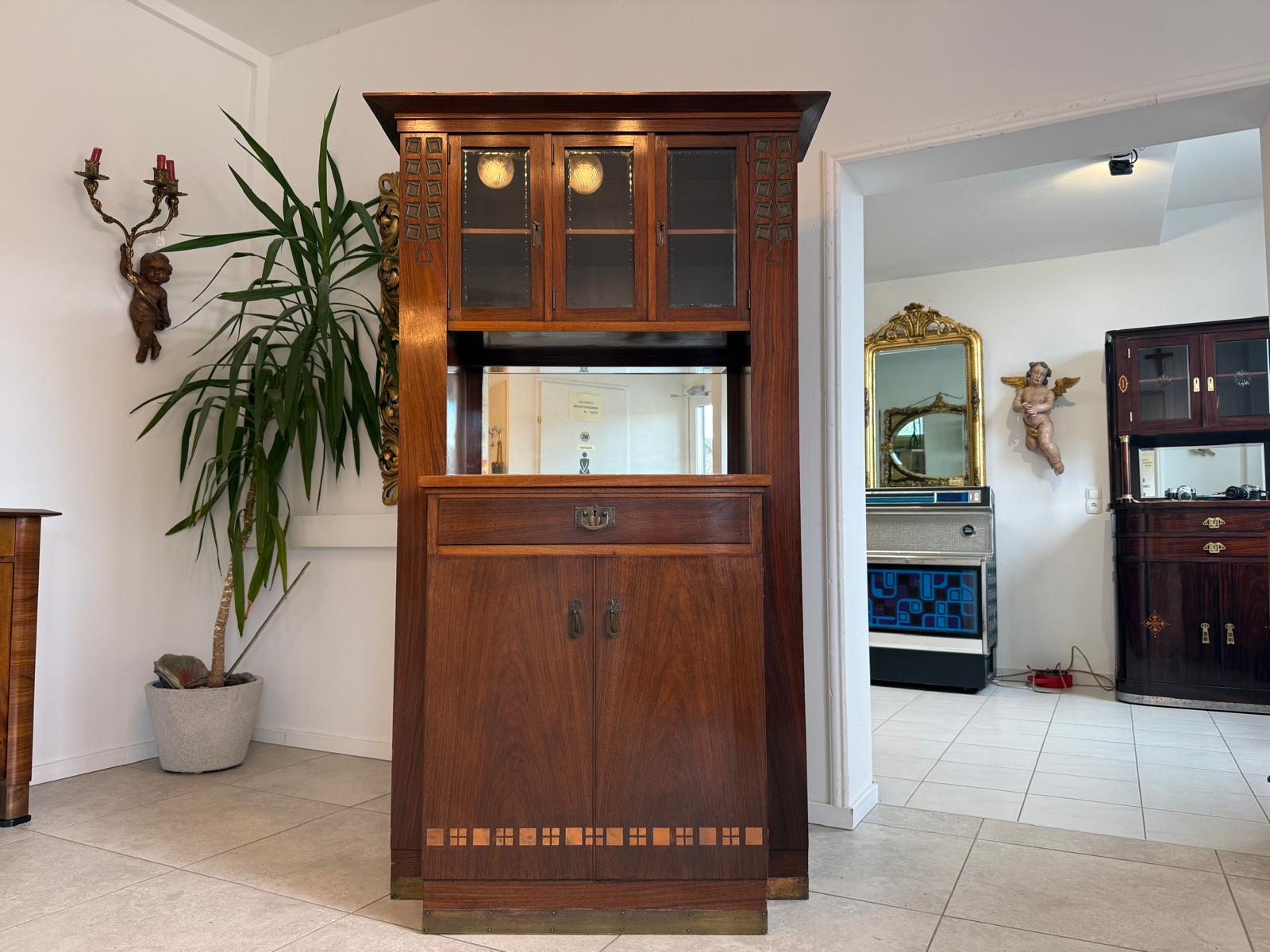 Jugendstil Aufsatzbuffet Bücherschrank Kredenz Original D2306