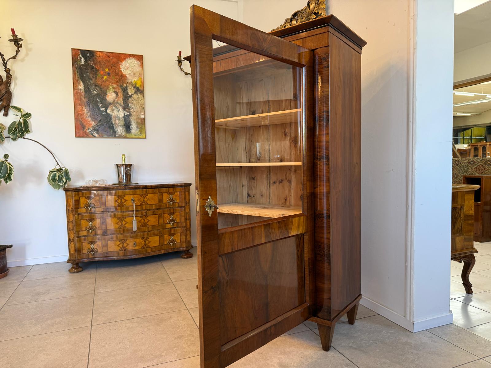 Biedermeier Vitrine Bücherschrank Nussholz Restauriert Antiquität D2604