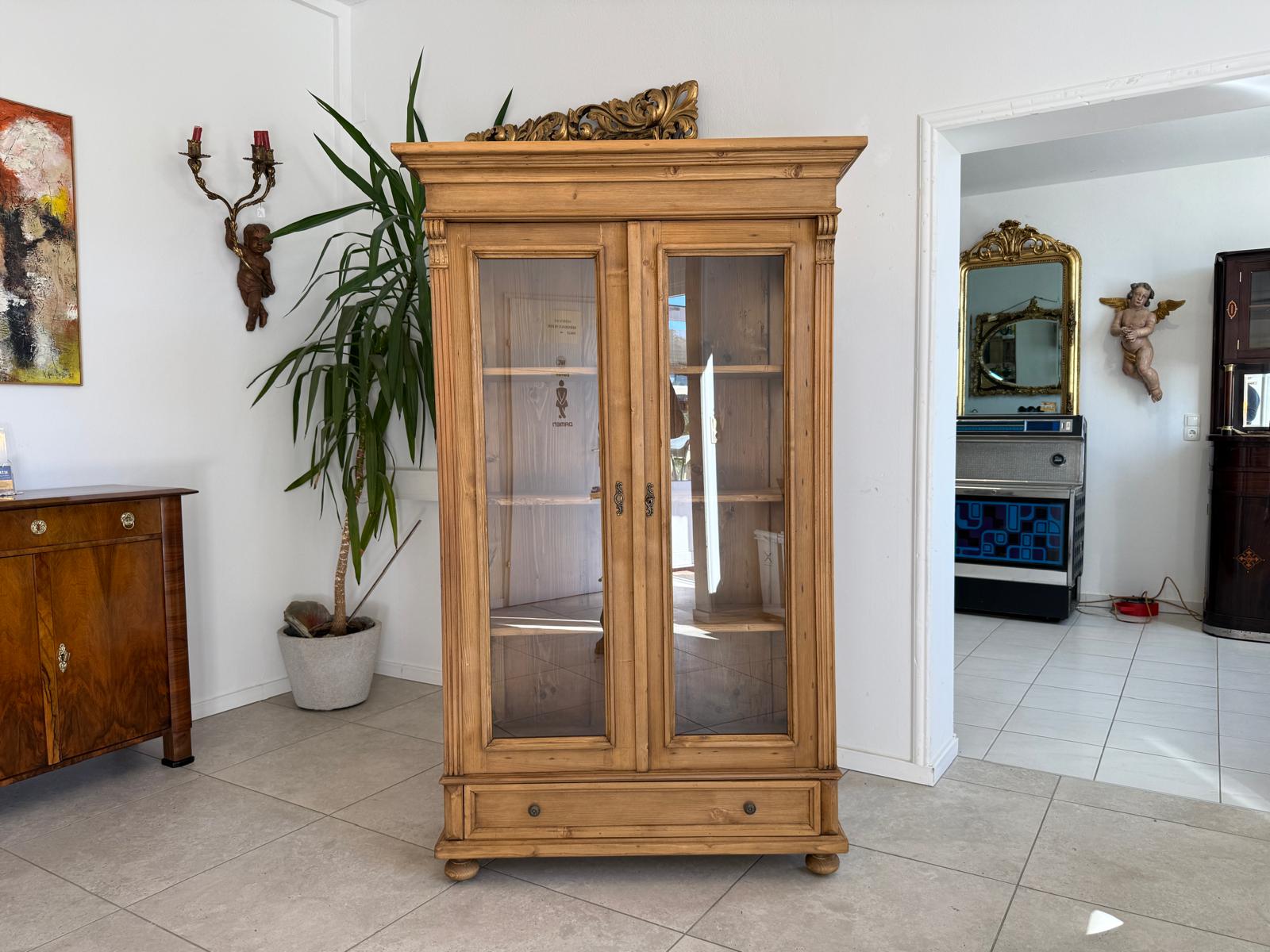 Bäuerliche Vitrine Bauernvitrine Bücherschrank antik Bauernschrank D2348