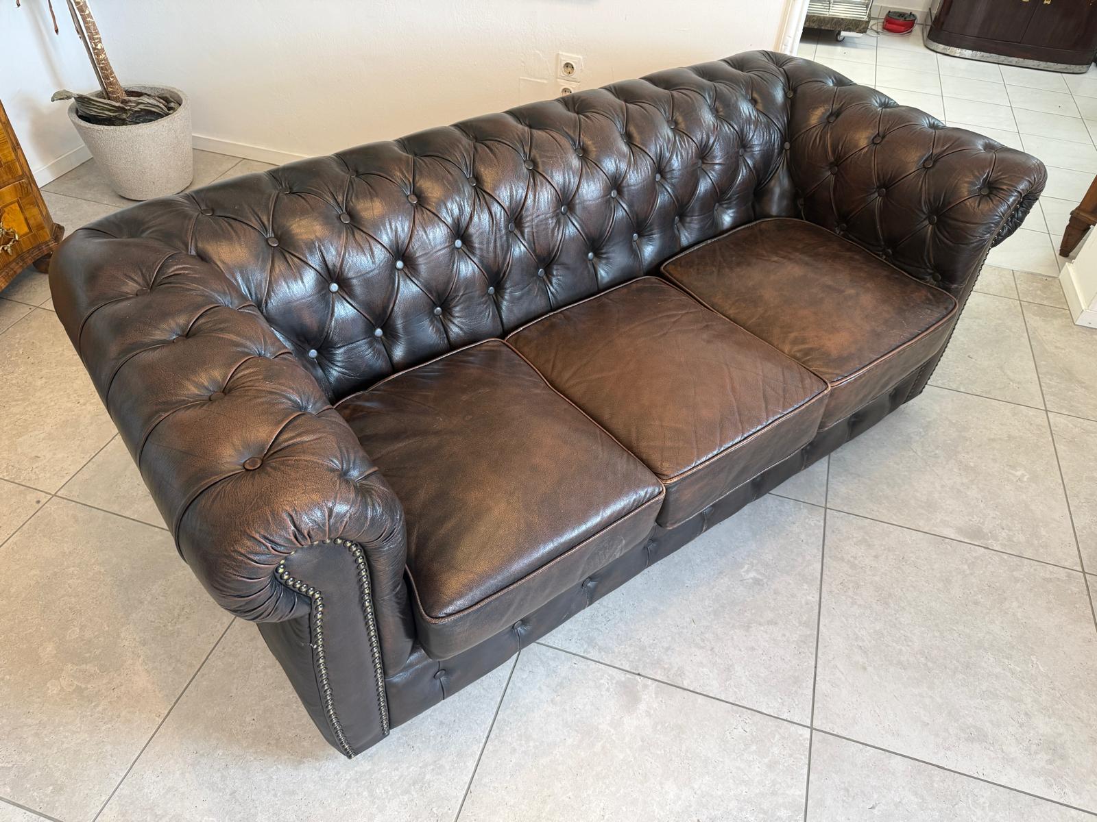 Chesterfield 3er Clubsofa Couch Zigarrenbraun D2756