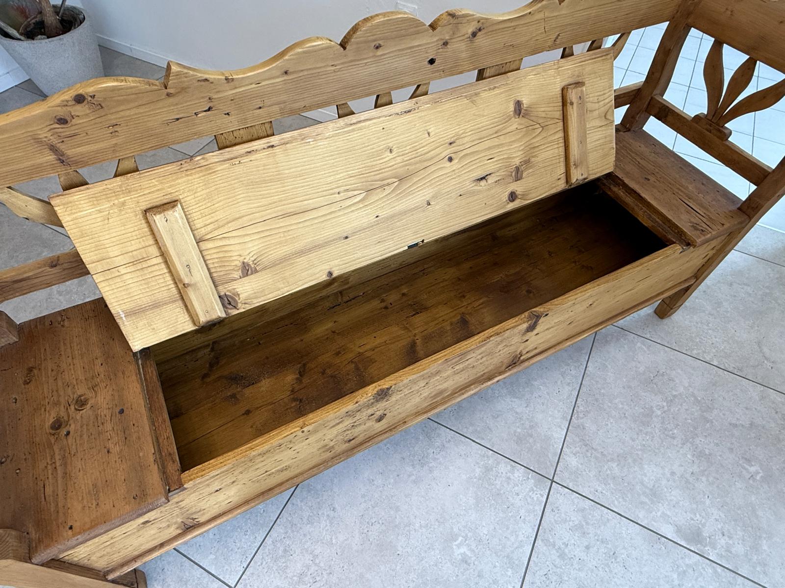 Provinzielle Biedermeier Truhenbank Landhausbank Antik D2417