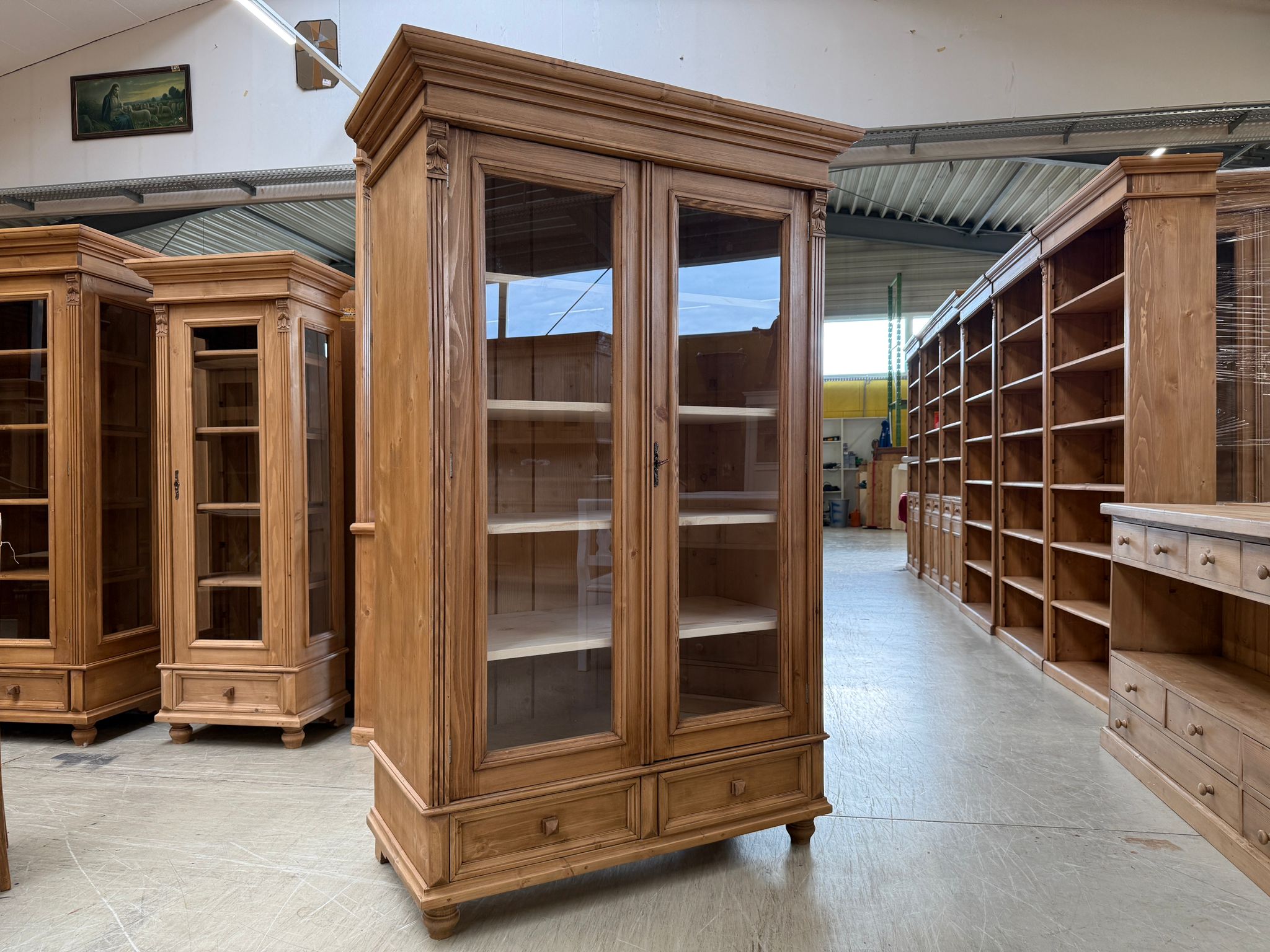 Antike Bauernvitrine Vitrine Naturholz Bücherschrank Alte Bauernmöbel G2105
