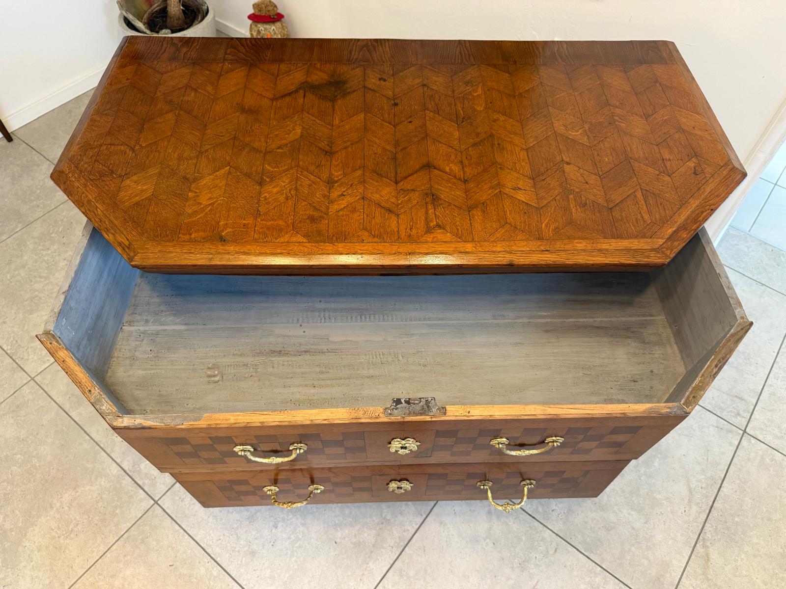 Barock Kommode Eichenholz 1820 Obstholz Marketerien Antiquität Eichenholz  G2368