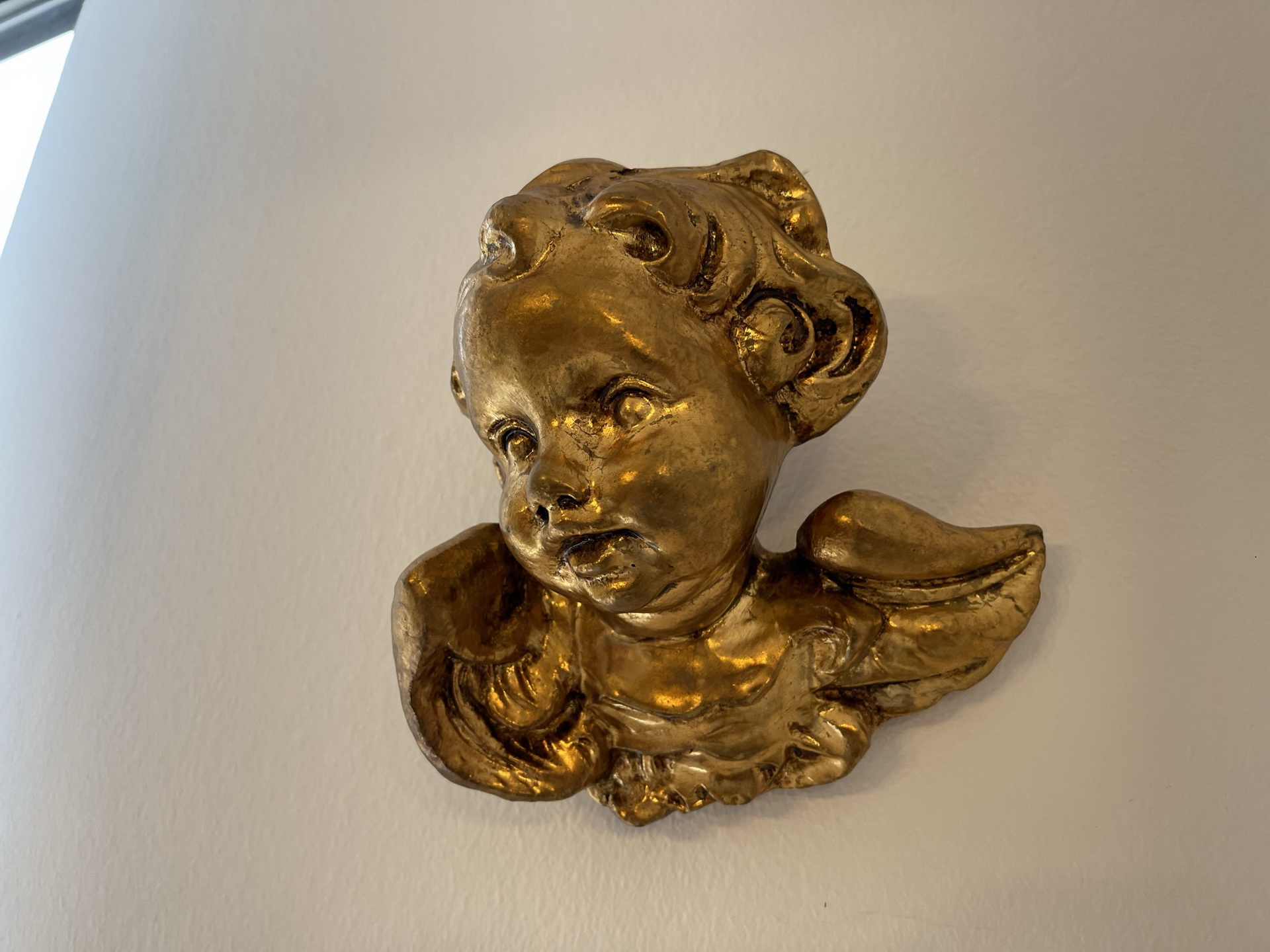 Engelskopf Holzengel golden  Holzgeschnitzt B1068
