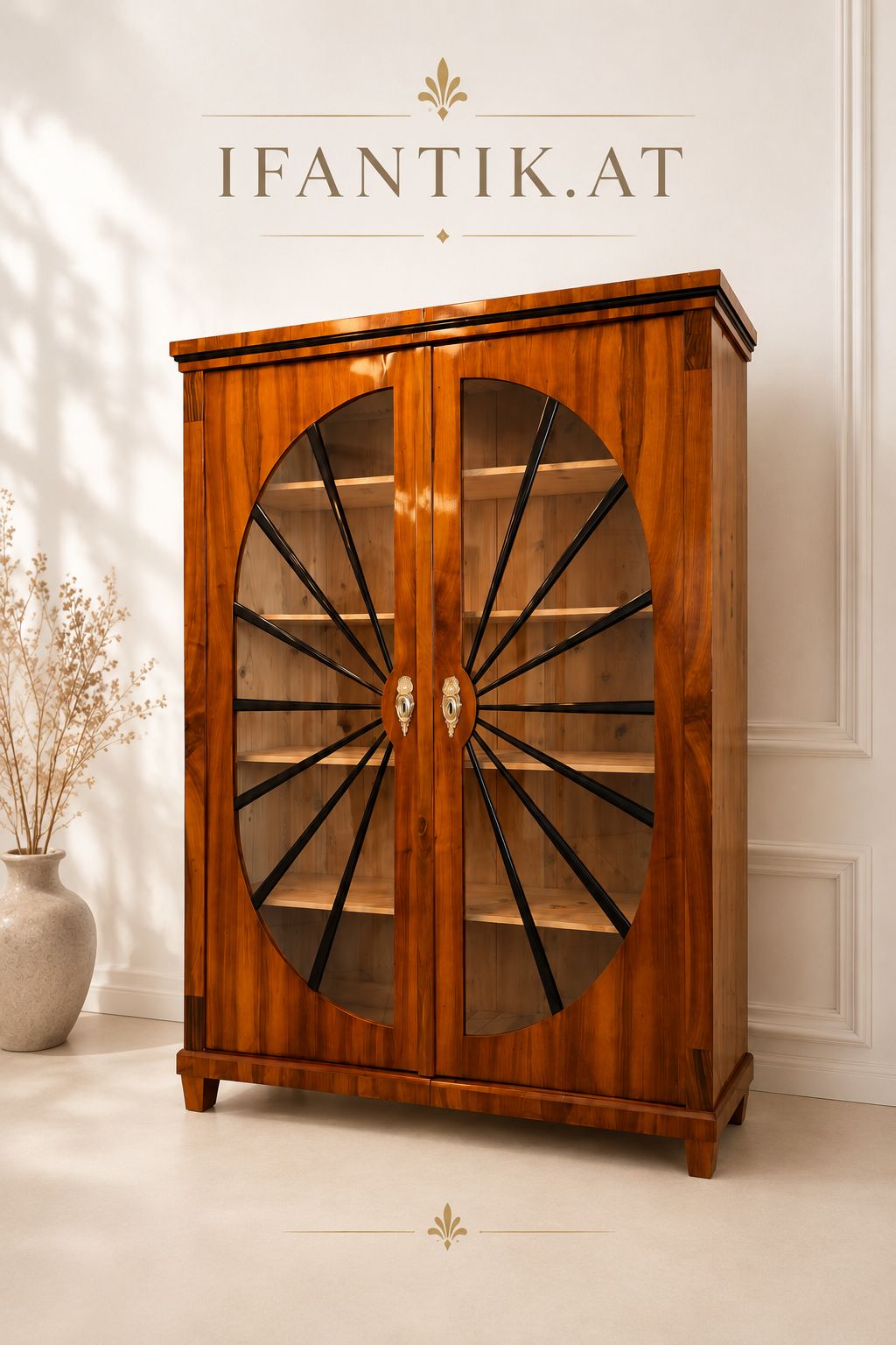 Biedermeier Vitrine Sonnenvitrine Bücherschrank Bibliotheksschrank Nussholz D2607