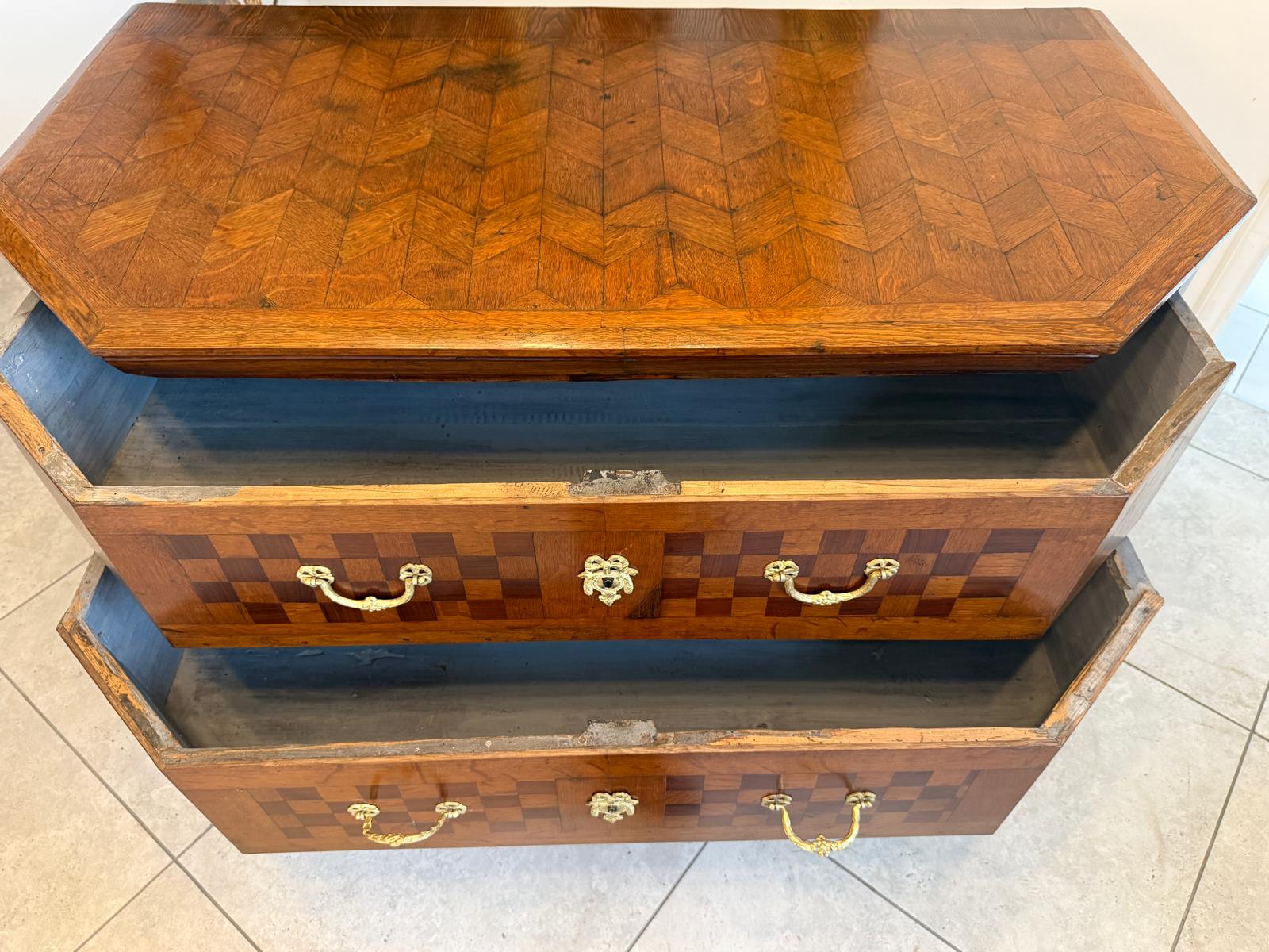 Barock Kommode Eichenholz 1820 Obstholz Marketerien Antiquität Eichenholz  G2368