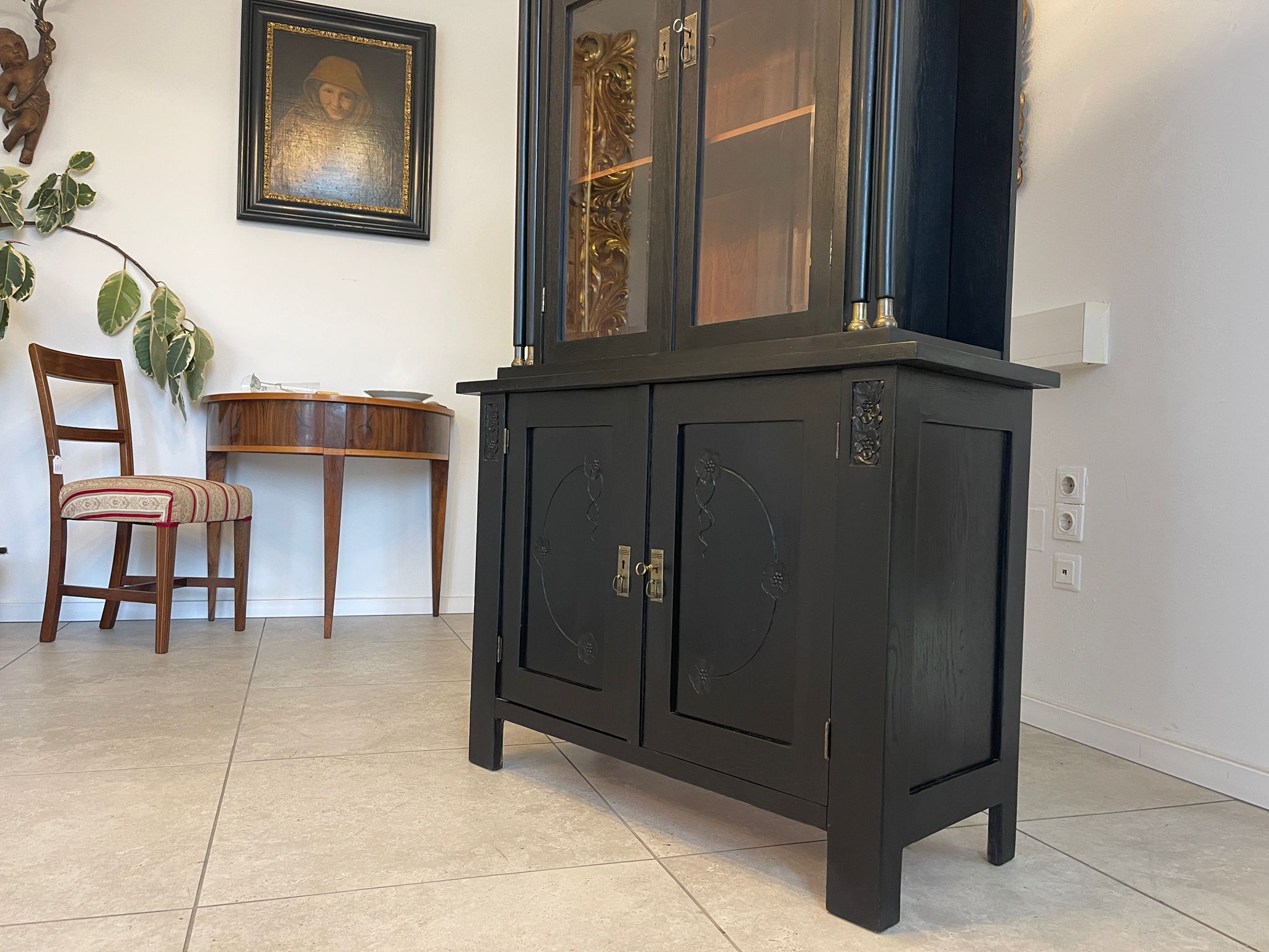 Schmale Originale Jugendstil Kredenz Bücherschrank Antiquität G1044