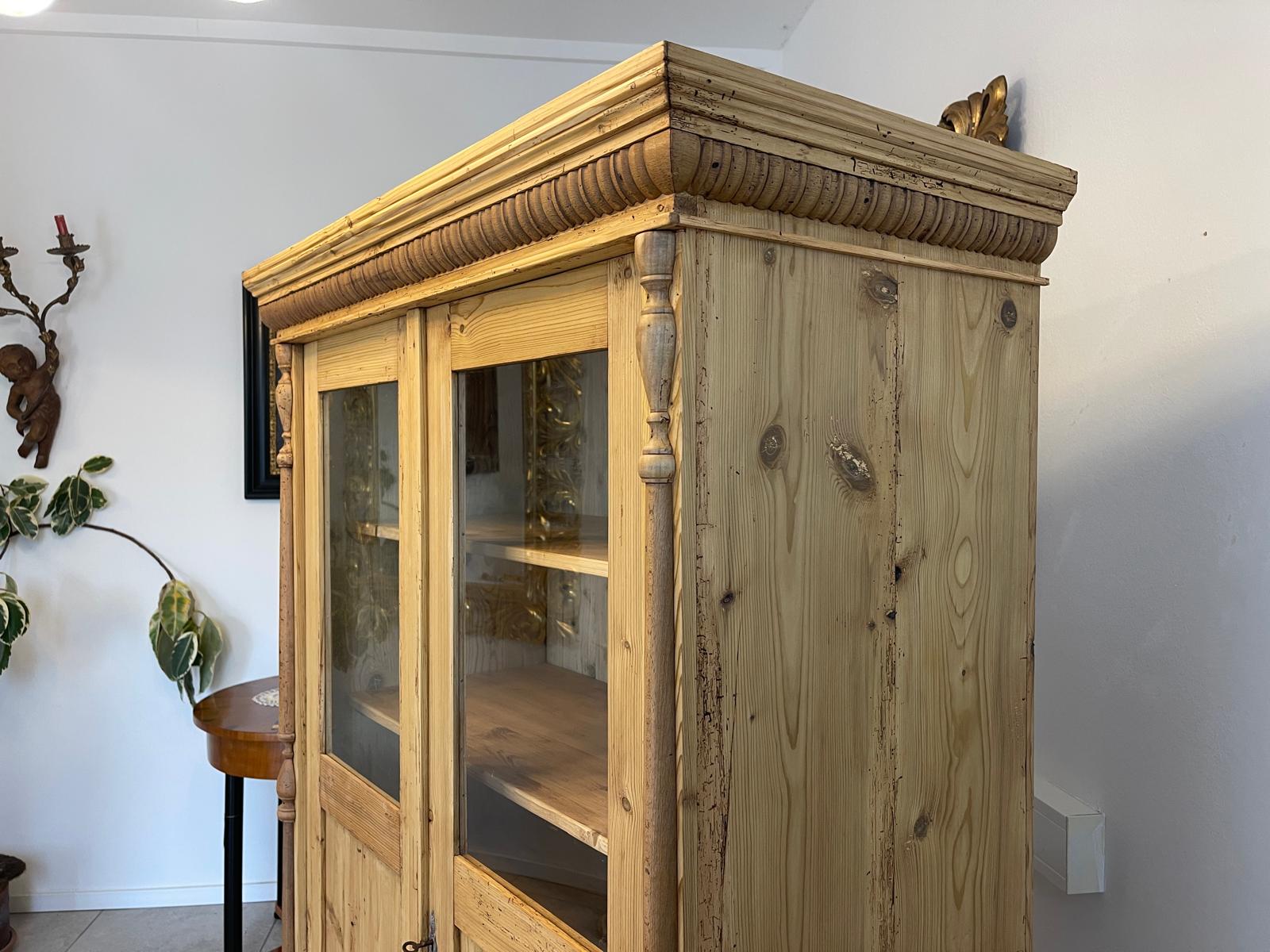 Originale Vitrine Bauernschrank Naturholz Bücherschrank Bauernvitrine Antik G1352