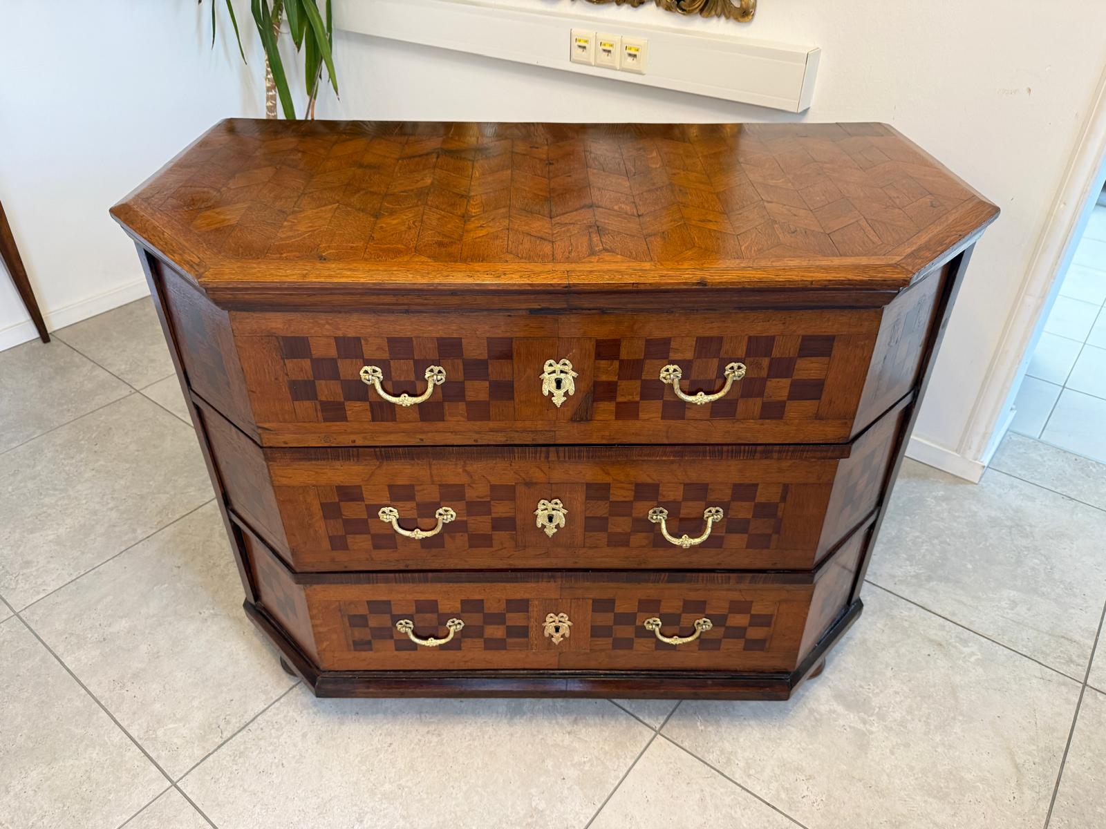 Barock Kommode Eichenholz 1820 Obstholz Marketerien Antiquität Eichenholz  G2368