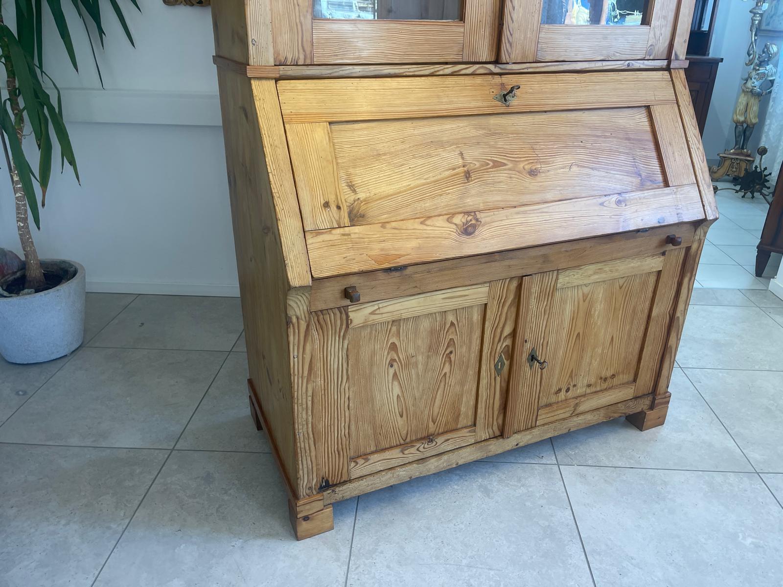 Bäuerlicher Barock Standsekretär Schreibtisch Glasschrank Sekretär Naturholz G1280