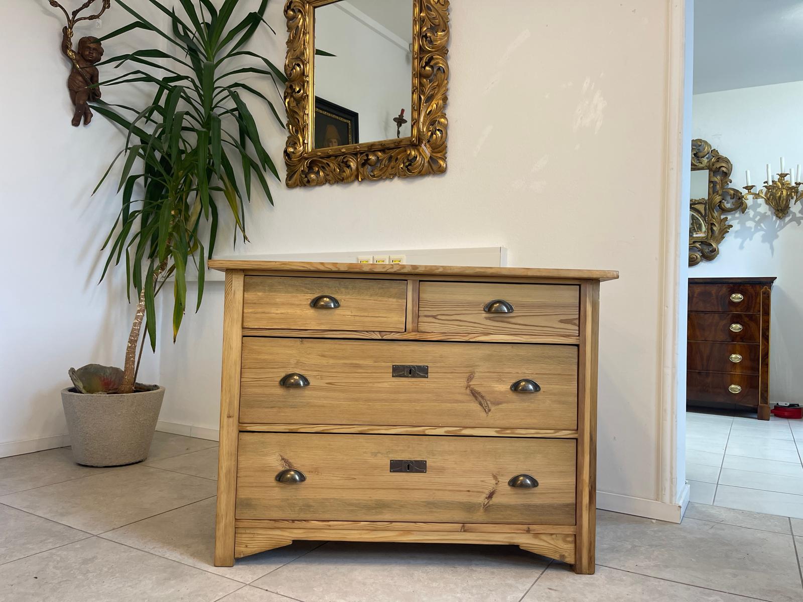 Originale Jugendstil Kommode aus Fichtenholz, 4 Laden, restauriert A5168