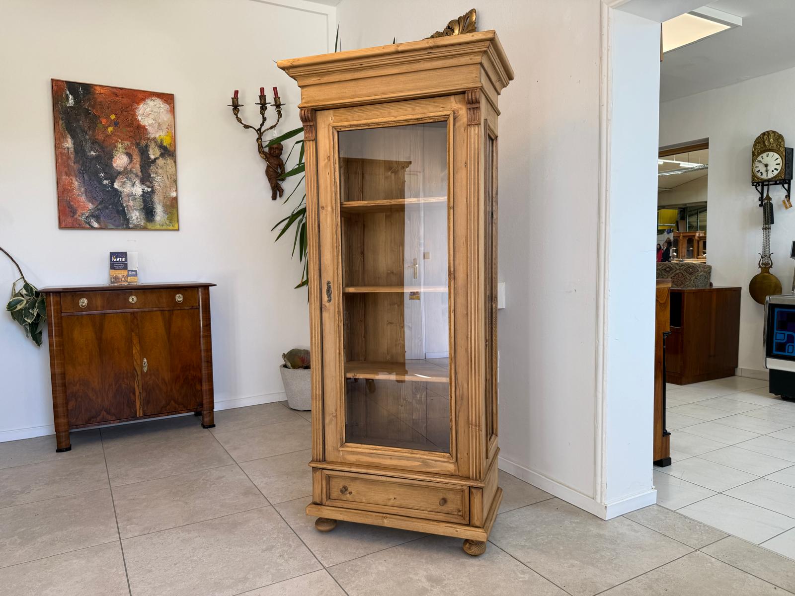 Bäuerliche Vitrine Bauernvitrine Bücherschrank antik Bauernschrank Glasschrank D2344