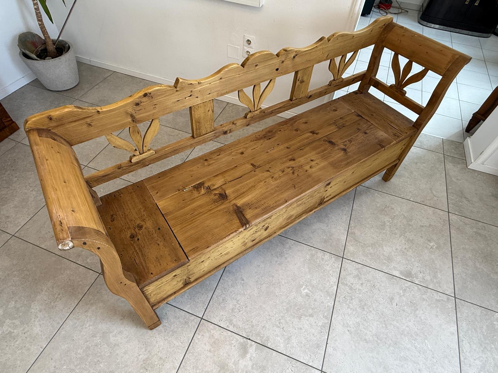 Provinzielle Biedermeier Truhenbank Landhausbank Antik D2417