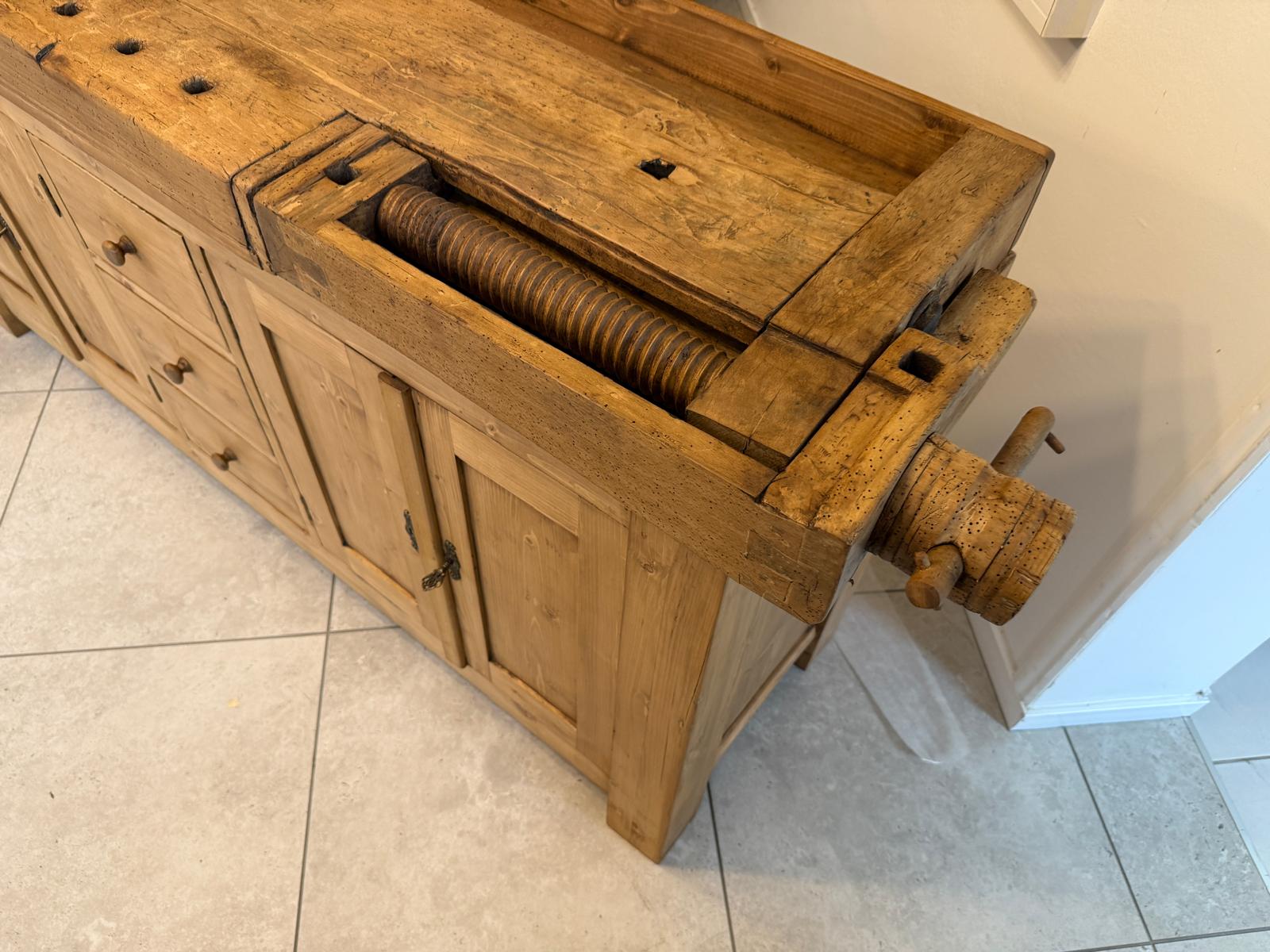 Urige Hobelbank Werkbank Pult Tresen Ladenschrank Antik G2257
