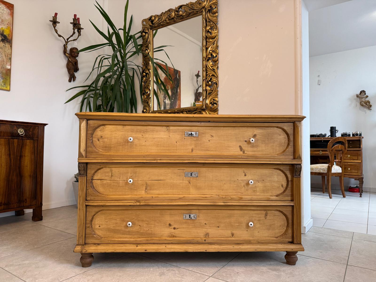Restaurierte Biedermeier Kommode Antik 3 Laden aus Fichtenholz G2133