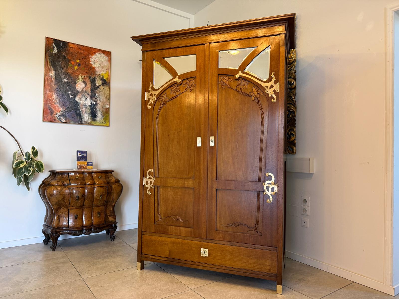 Jugendstil Spiegelschrank Kleiderschrank Bücherschrank Antik Restauriert D1190 
