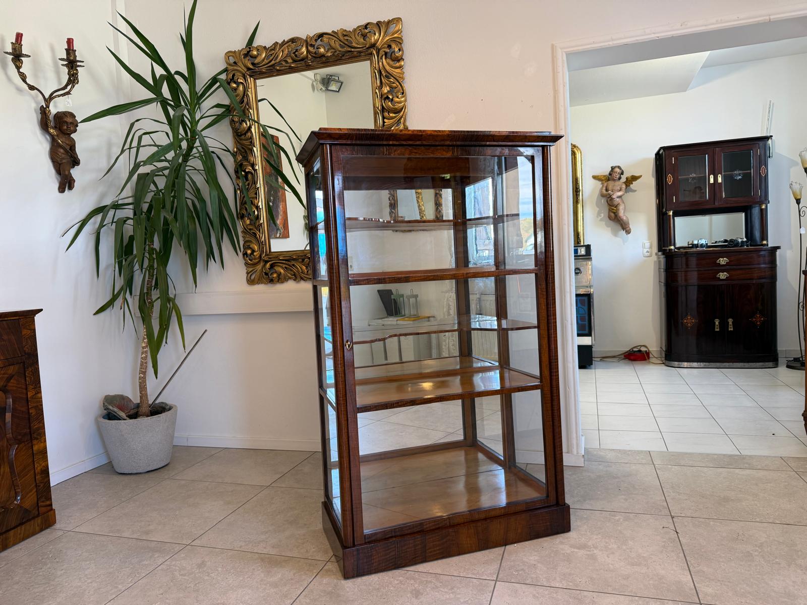 Biedermeier Vitrine Bücherschrank Nussholz Restauriert Antiquität D2394