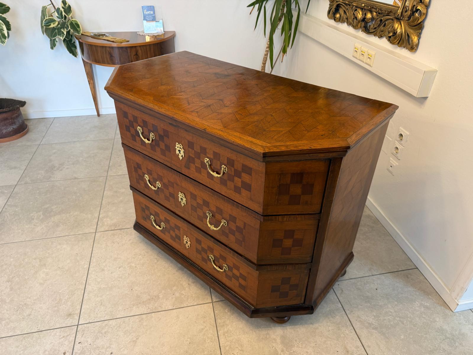 Barock Kommode Eichenholz 1820 Obstholz Marketerien Antiquität Eichenholz  G2368