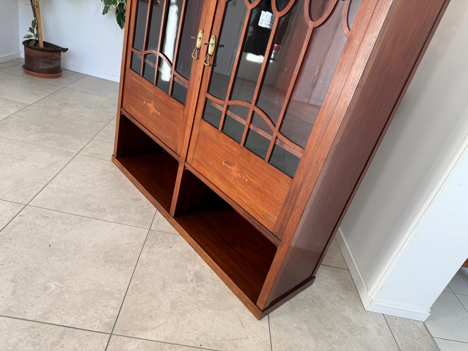 Originale Jugendstil Bücherschrank Vitrine Marketiert Antiquität G2187