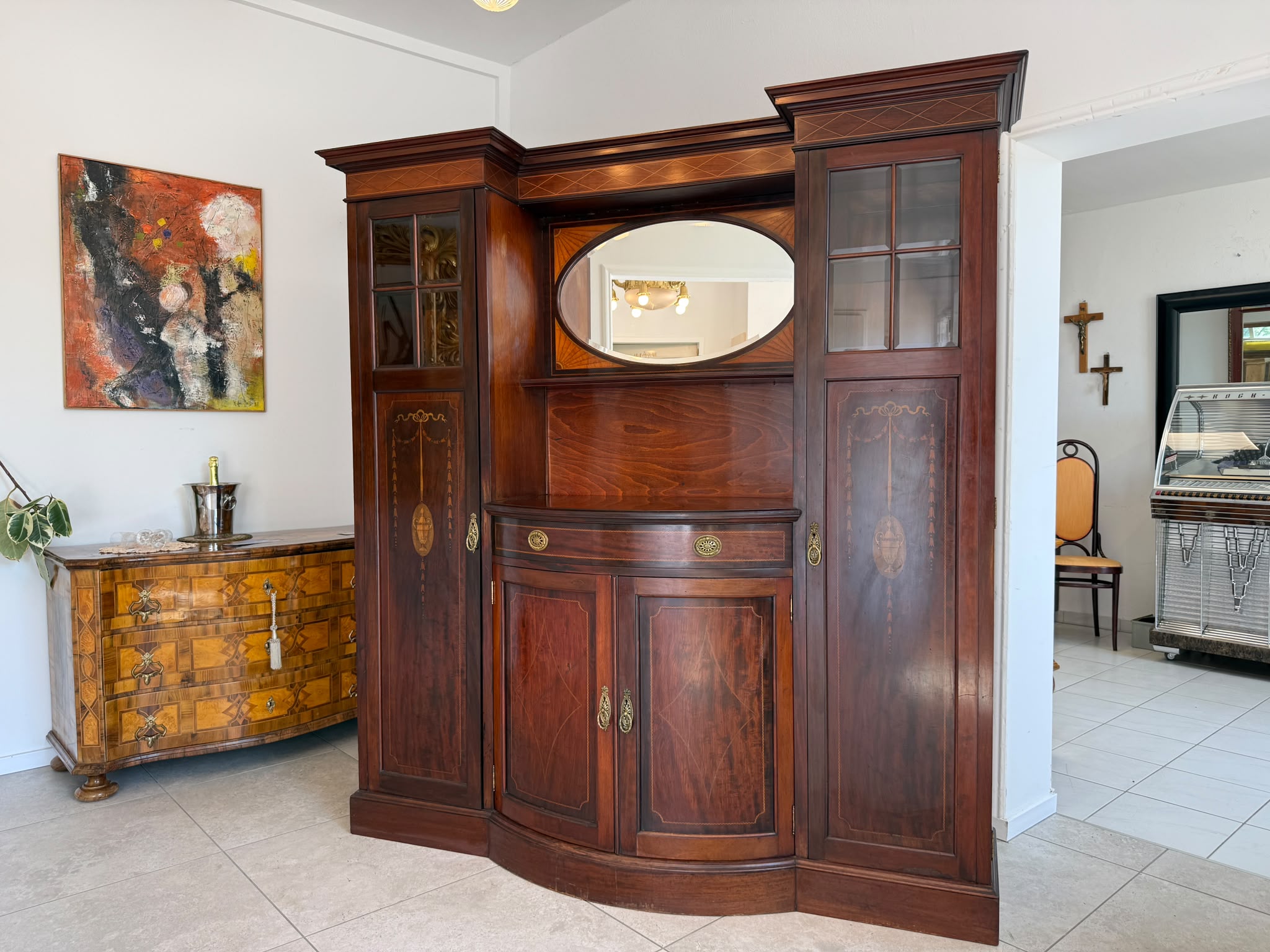 Jugendstil Bücherschrank Vitrinenschrank Original D2617