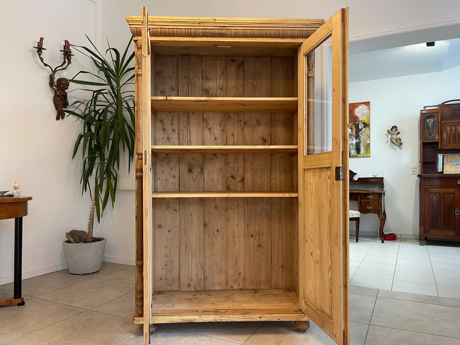 Originale Vitrine Bauernschrank Naturholz Bücherschrank Bauernvitrine Antik G1352