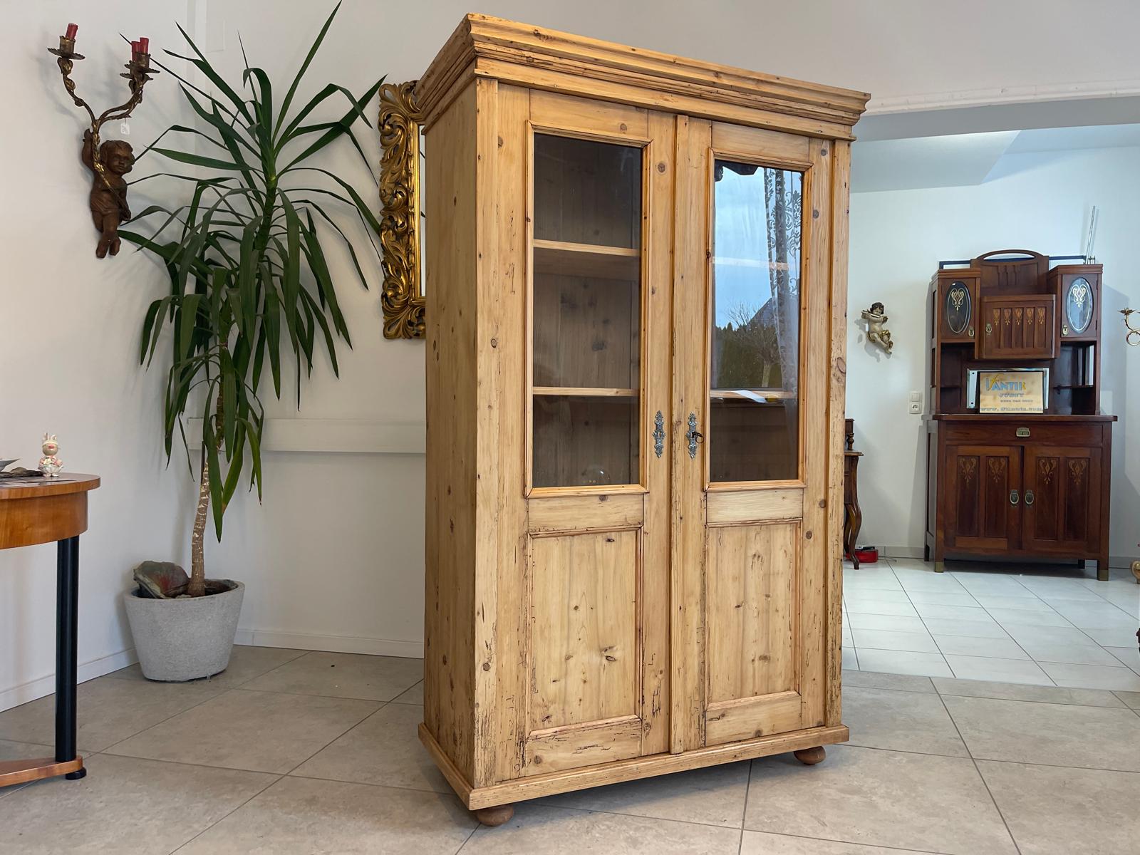 Originale Vitrine Glasvitirne Bücherschrank Bauernvitrine Antik Bauernkasten G1351