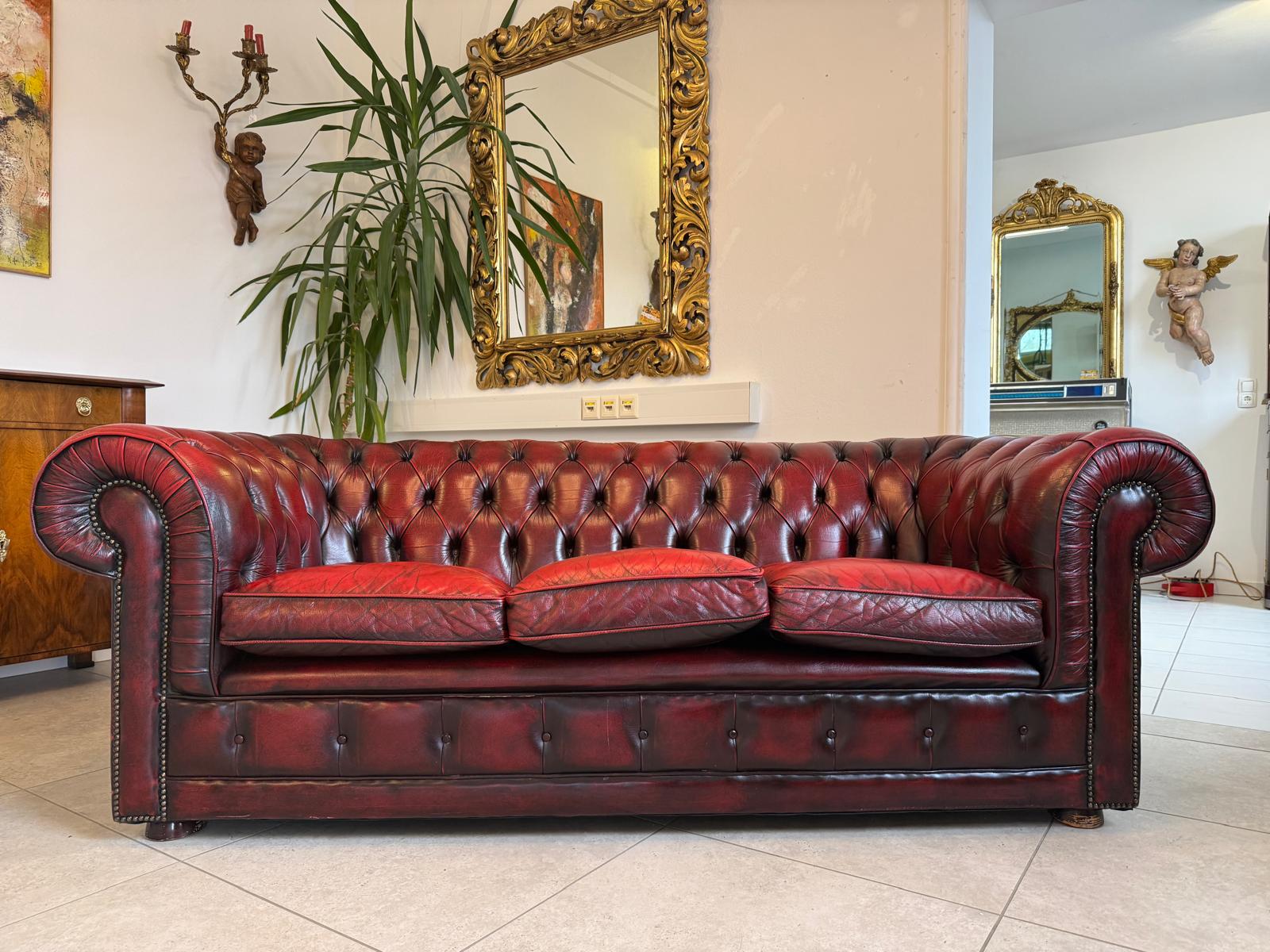 Chesterfield 3er Clubsofa Diwan Couch Oxblood Kultmöbel D2304