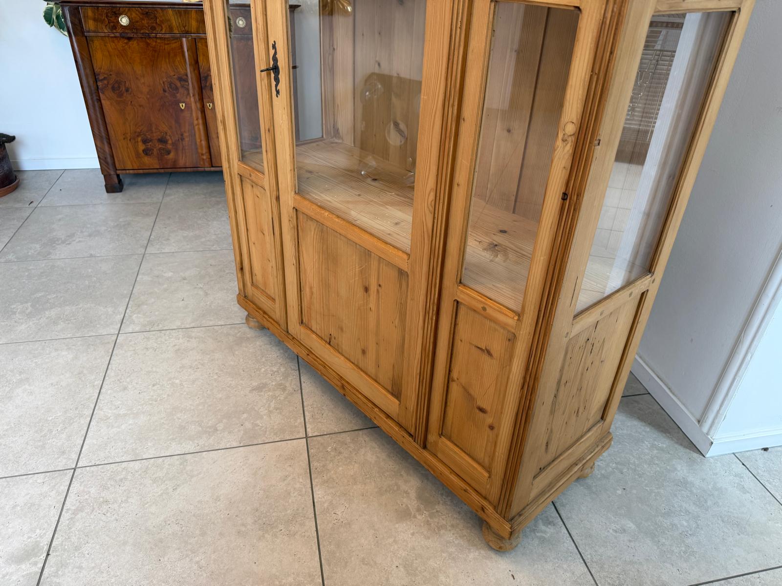 Bäuerliche Vitrine Bauernvitrine Bauernschrank Naturholz Bücherschrank D2579