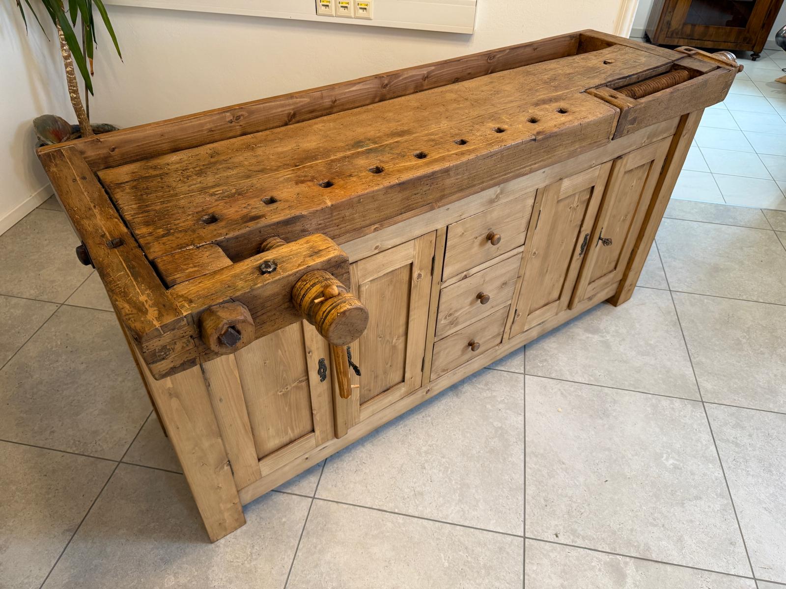 Urige Hobelbank Werkbank Pult Tresen Ladenschrank Antik G2257