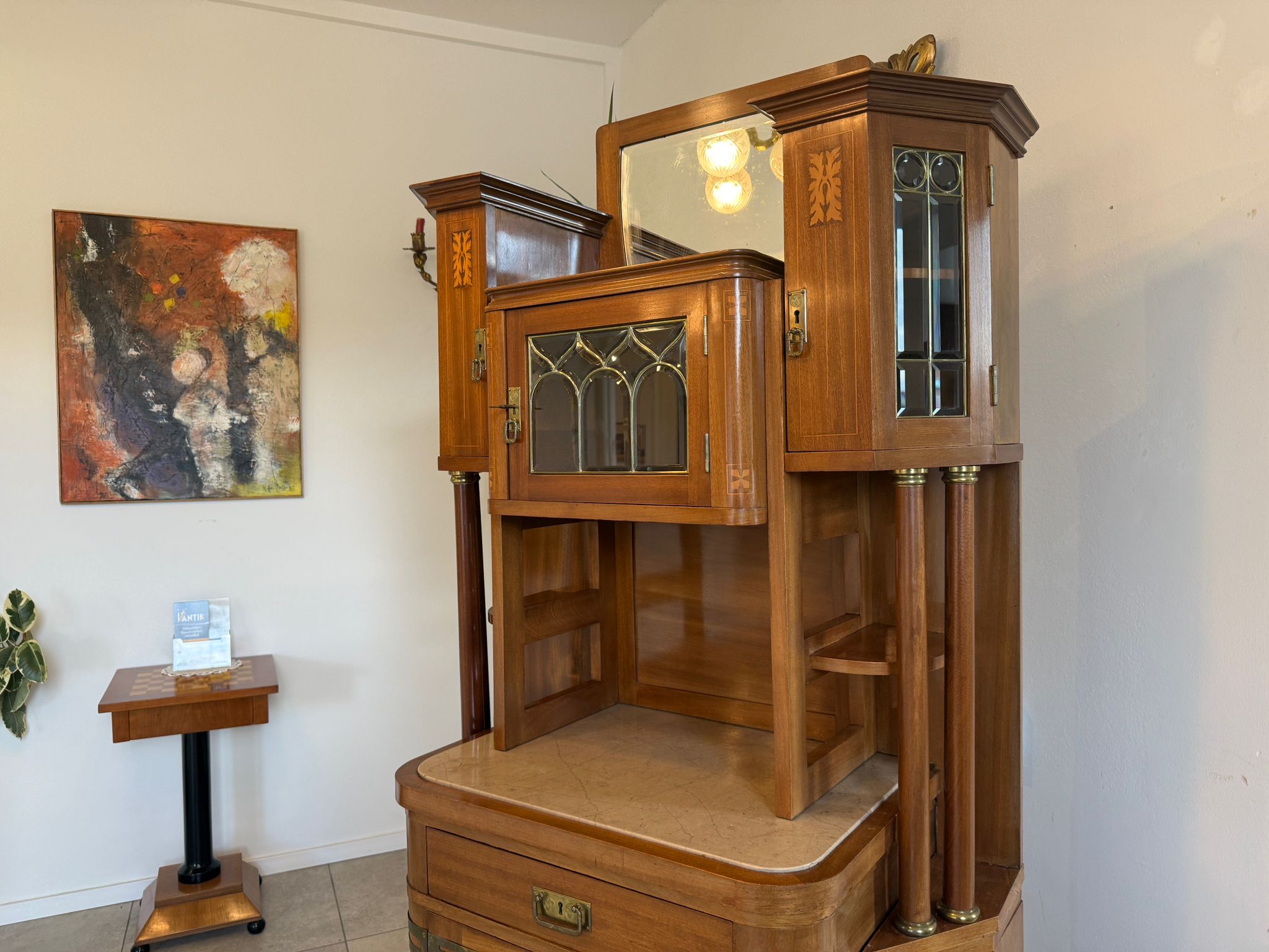 SALE Originale Jugendstil Säulenschrank Bücherschrank Vitrine Antiquität  D2281