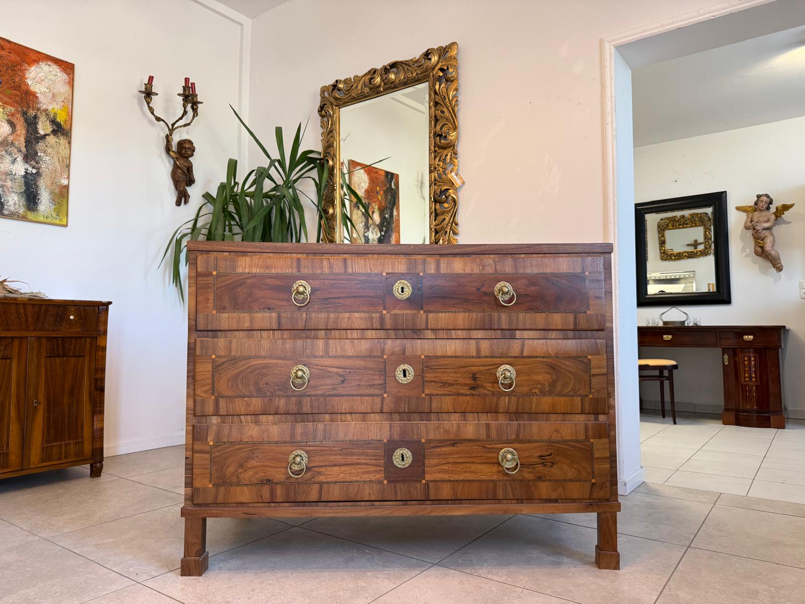 Barock Kommode Obstholz Marketerien Antiquität Nussholz  Antiquität D2901