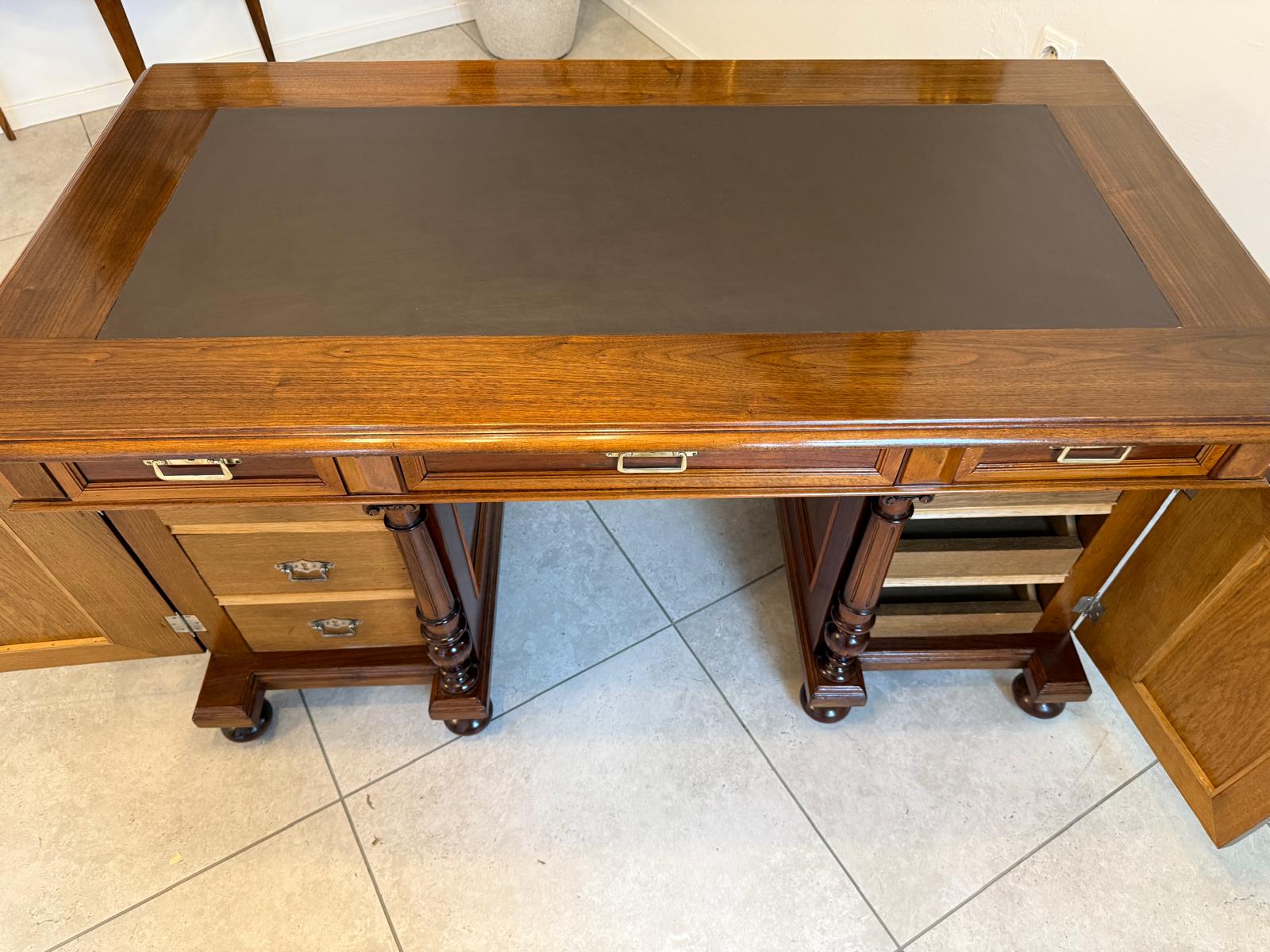 Restaurierter Original Gründerzeit Säulen Schreibtisch Sekretär Eichenholz G2240