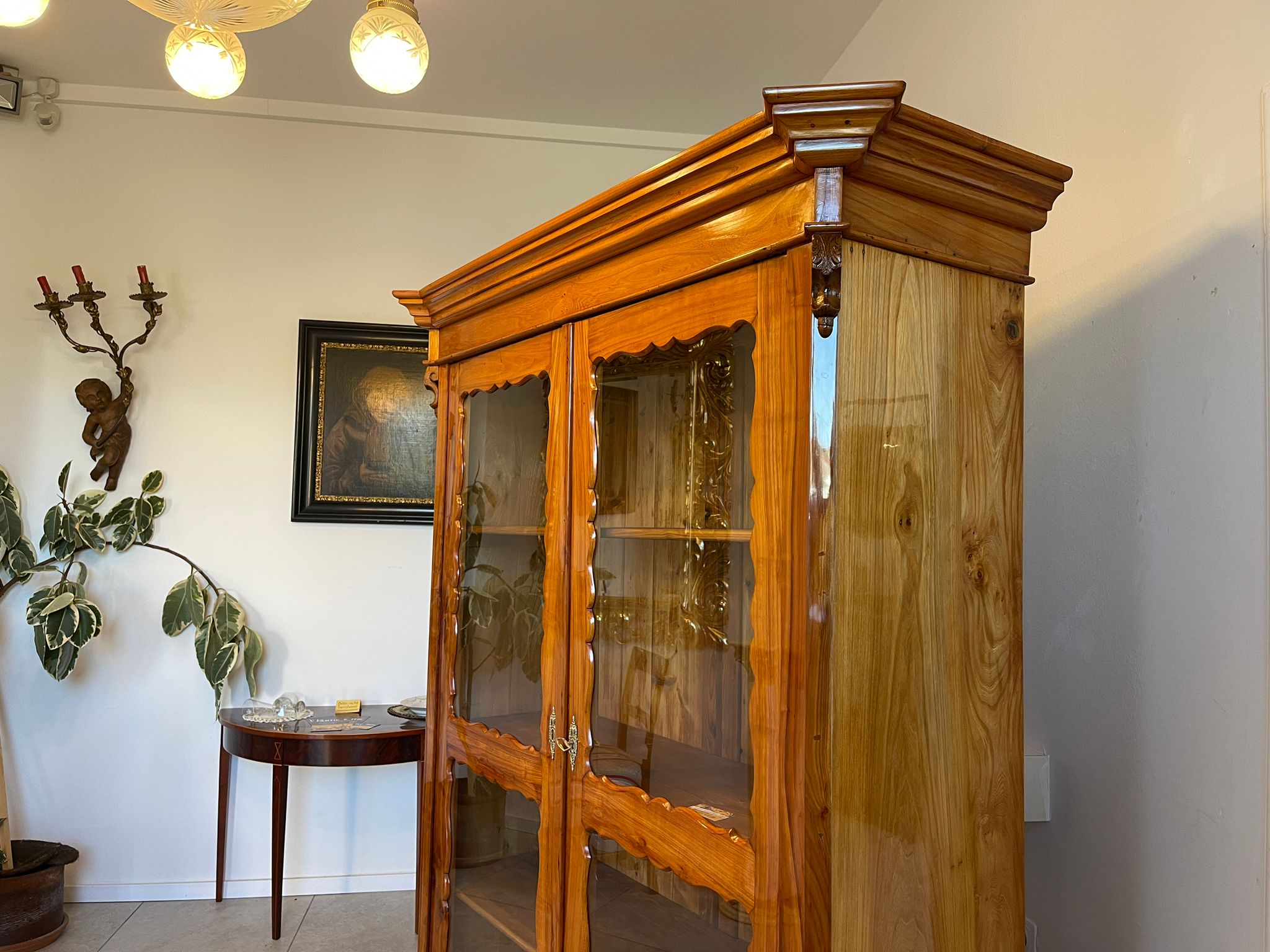 ed28c8b3-5160-4d0a-97b2-9b81d8d73606-1 Biedermeier Bücherschrank Antique Kirschholz Glasvitrine Restauriert A5108
