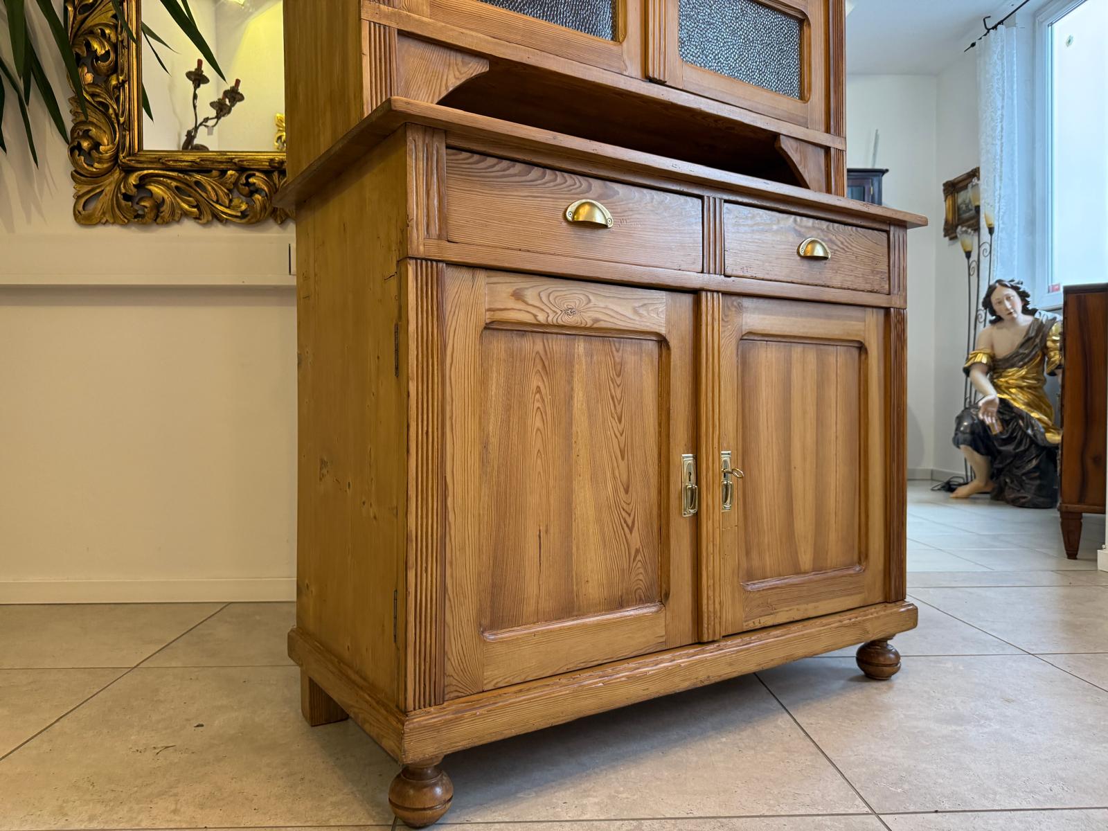 Jugendstil Küchenschrank Naturholz Fichtenholz Turmkredenz Antik Weichholz D1118