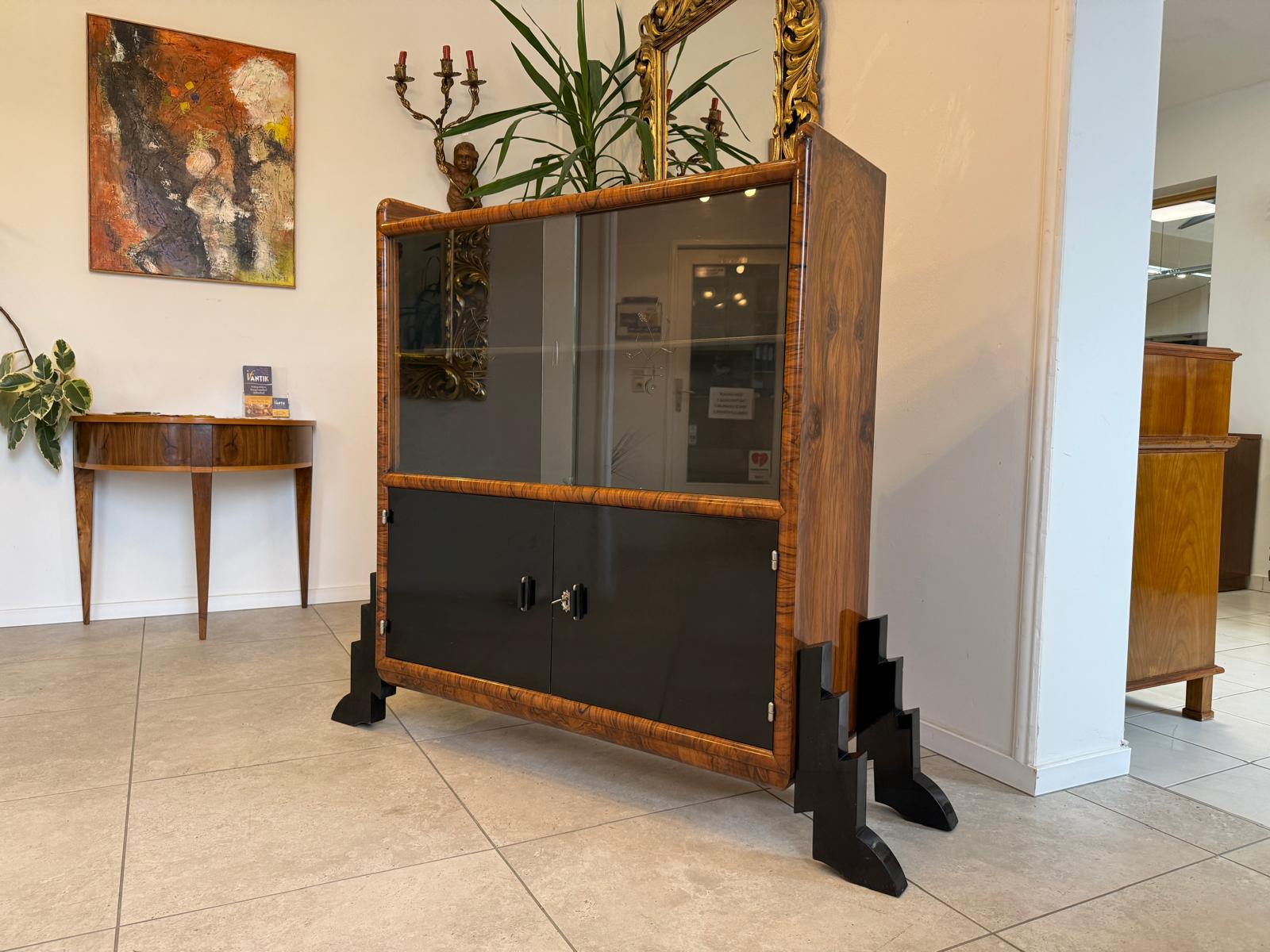 Altrestaurierte Art Deco Vitrine Glasschrank Bücherschrank G2272
