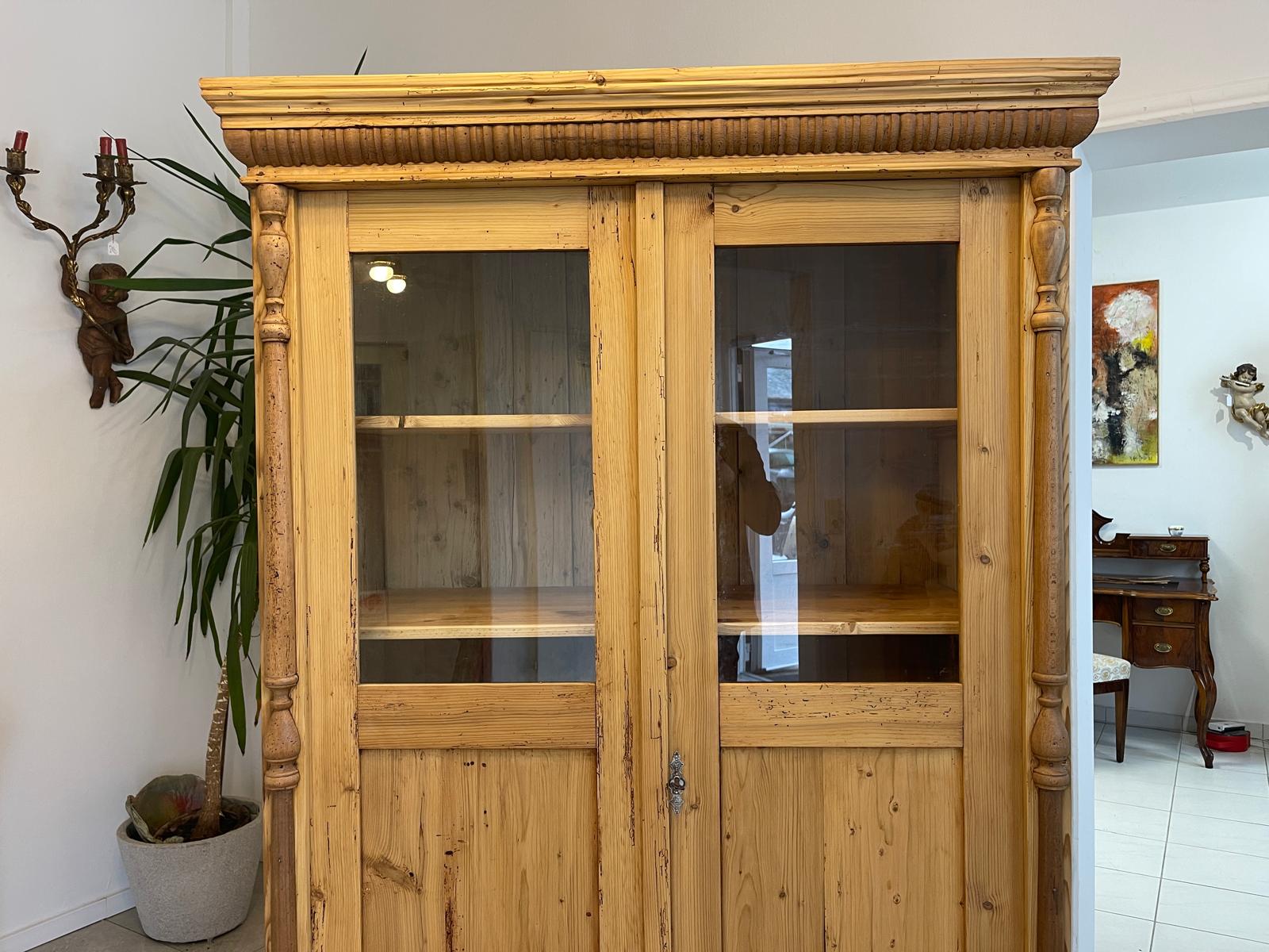 Originale Vitrine Bauernschrank Naturholz Bücherschrank Bauernvitrine Antik G1352